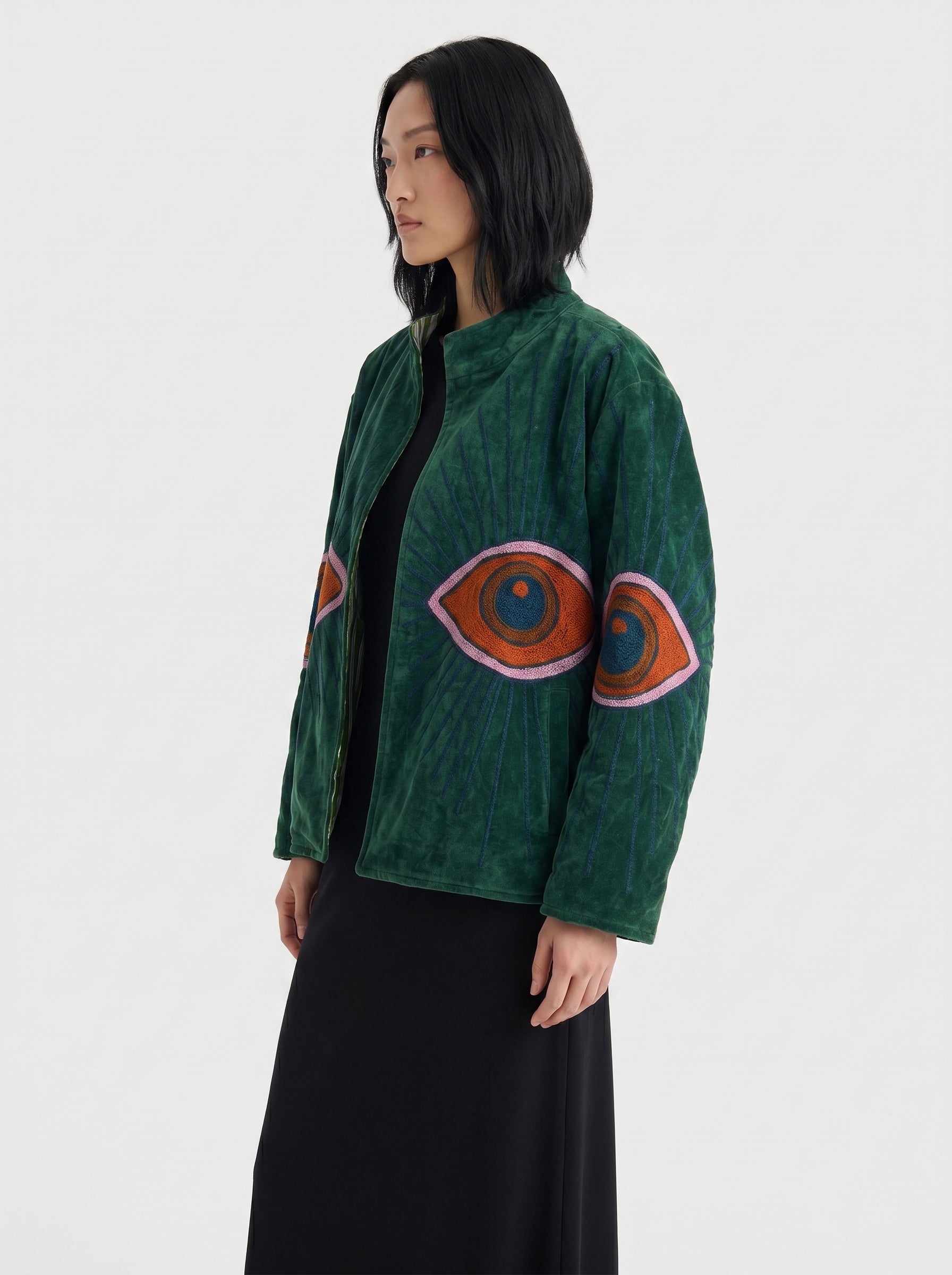 Teal Evil Eye Velvet Suzani Jacket