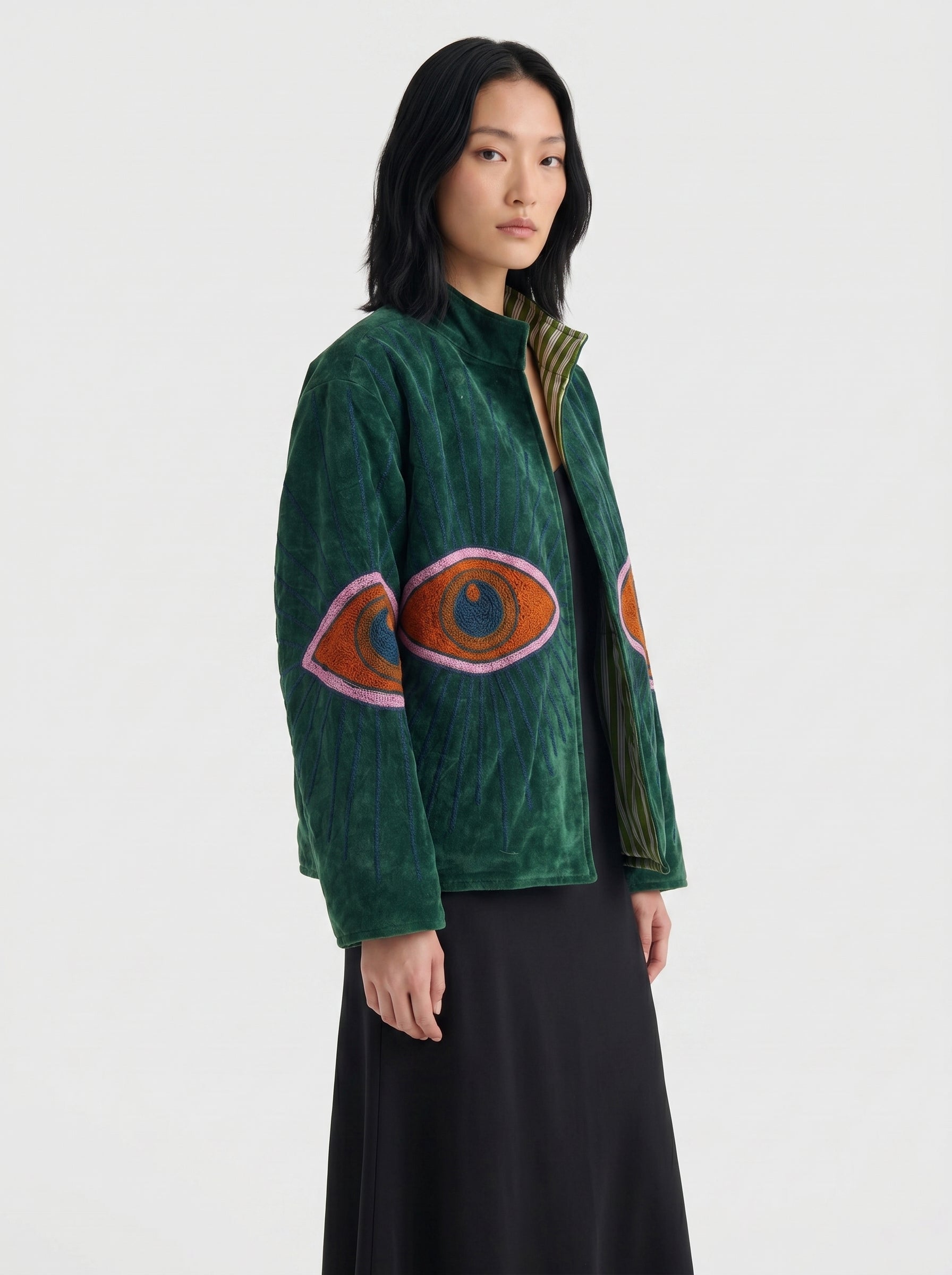 Teal Evil Eye Velvet Suzani Jacket