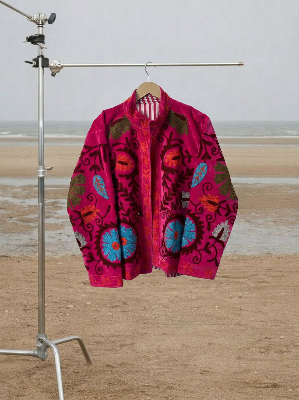 Fuchsia Medallion Velvet Suzani Jacket