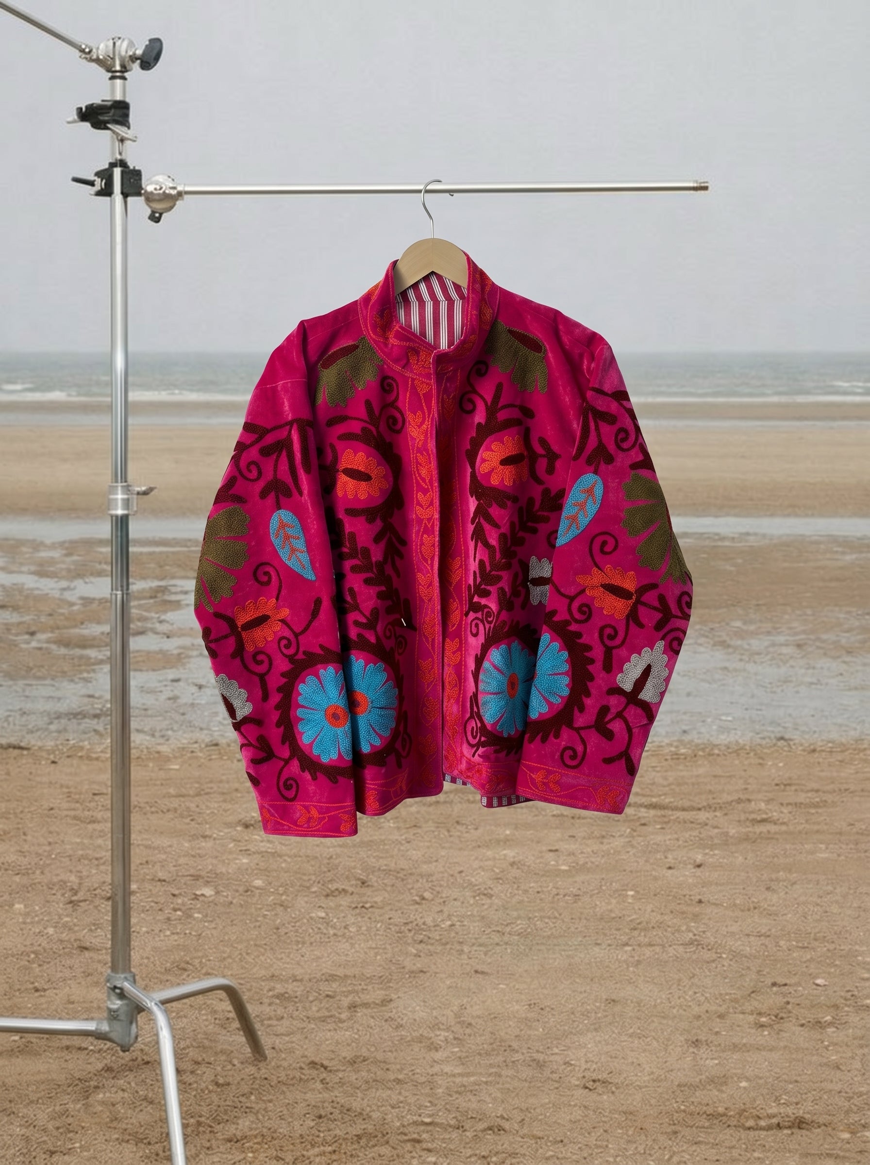 Fuchsia Medallion Velvet Suzani Jacket