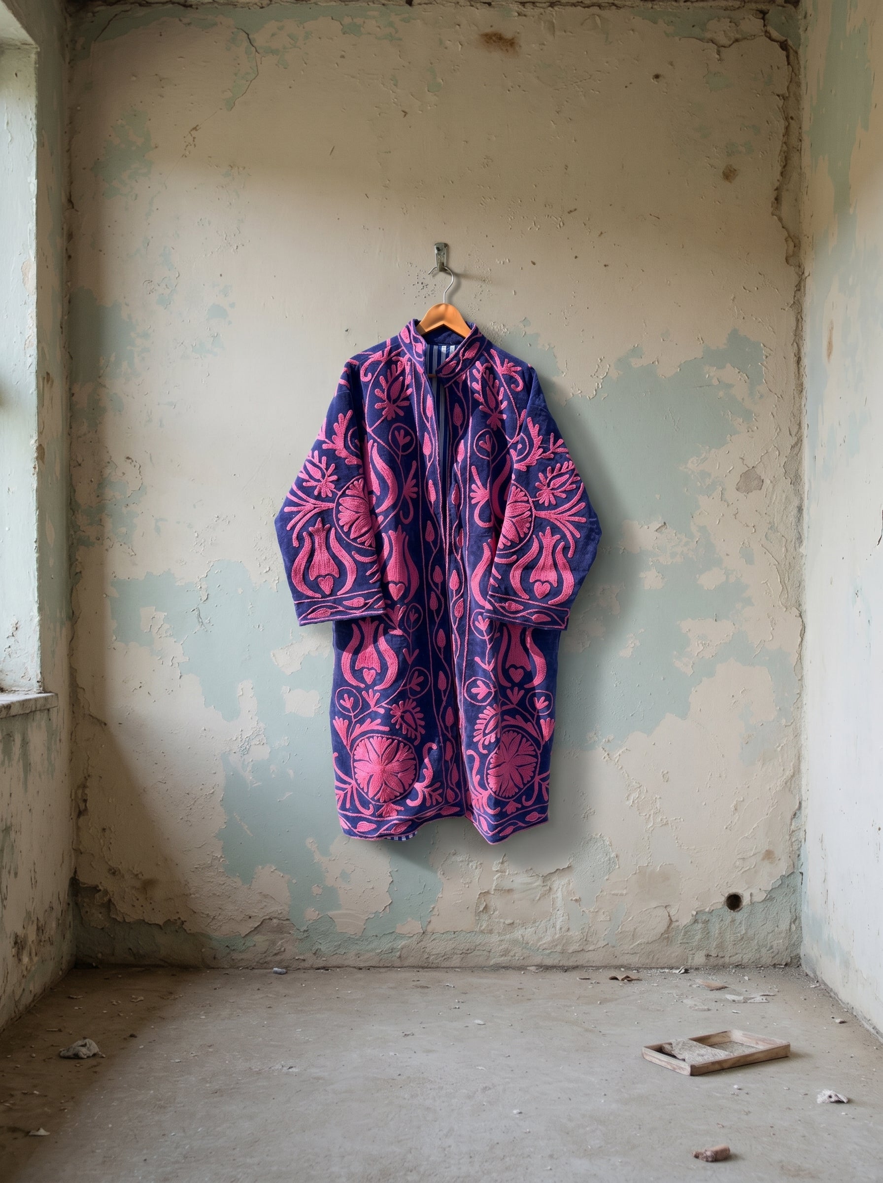 Navy Botanical Velvet Suzani Coat