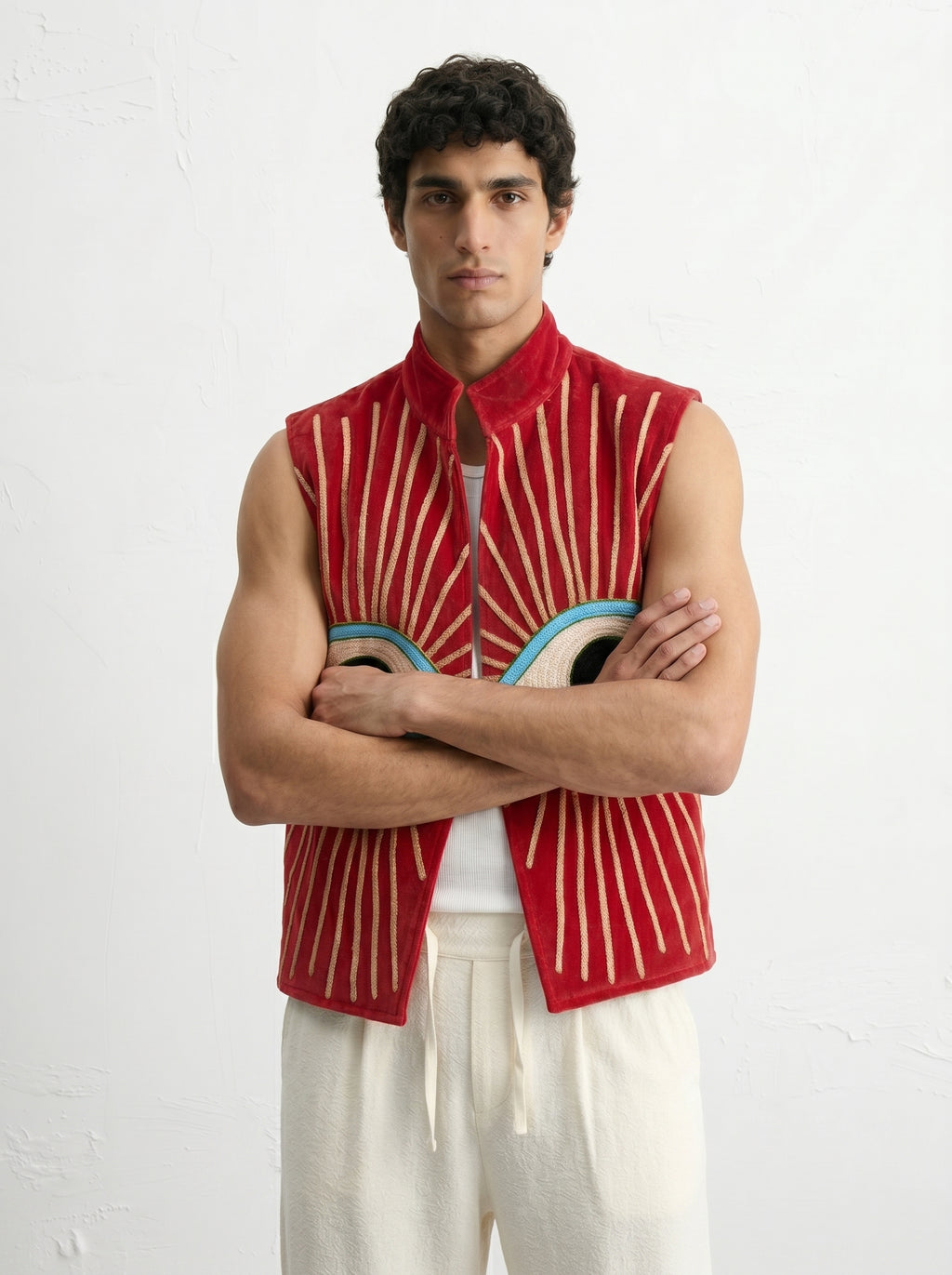 Red Evil Eye Velvet Suzani Vest
