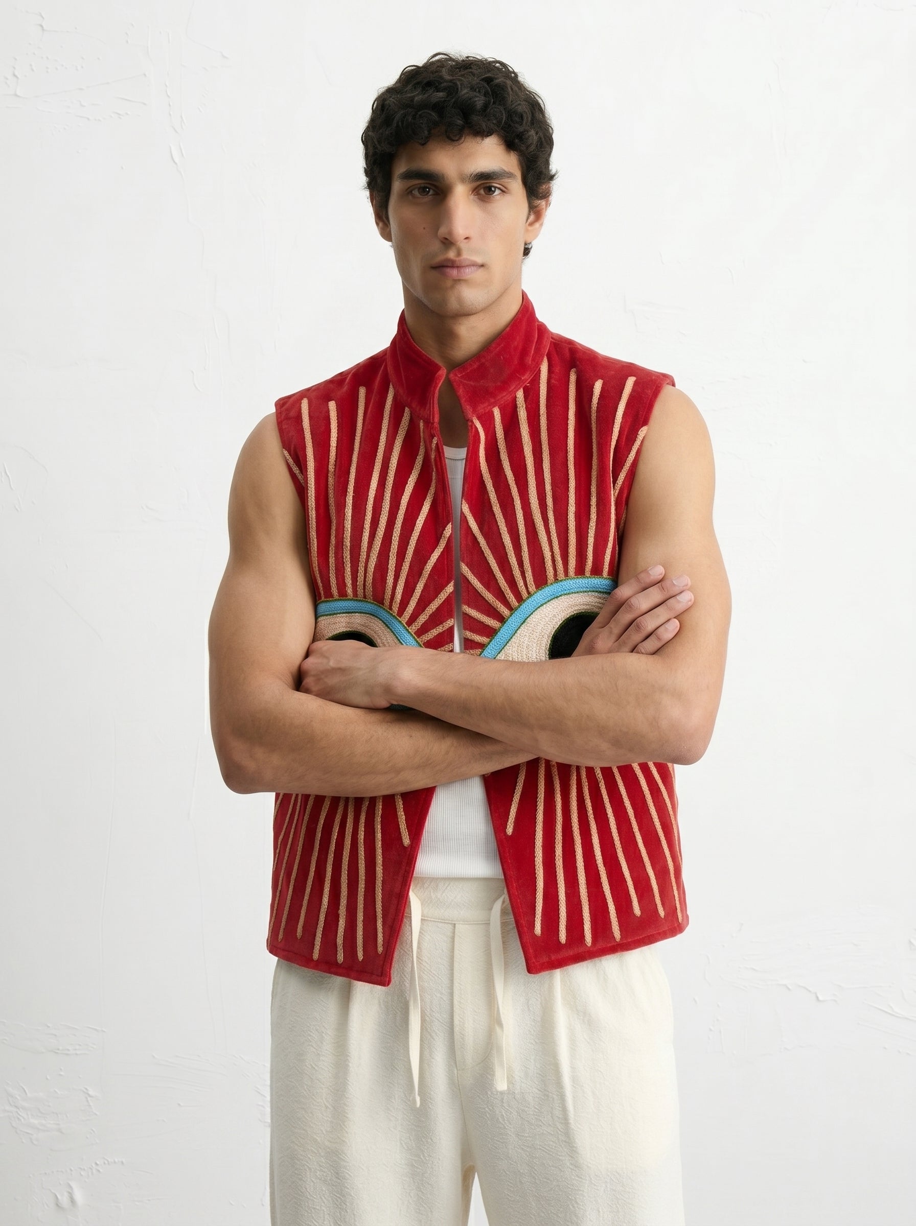 Red Evil Eye Velvet Suzani Vest
