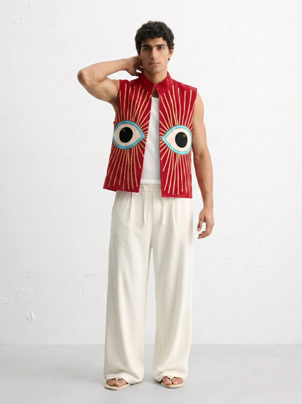 Red Evil Eye Velvet Suzani Vest