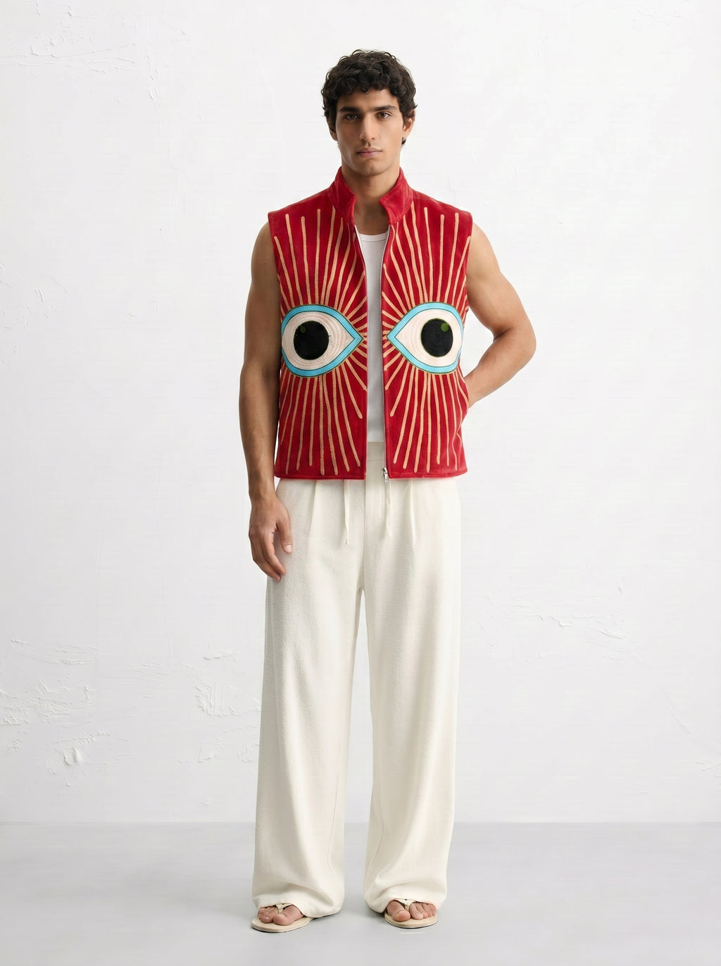 Red Evil Eye Velvet Suzani Vest