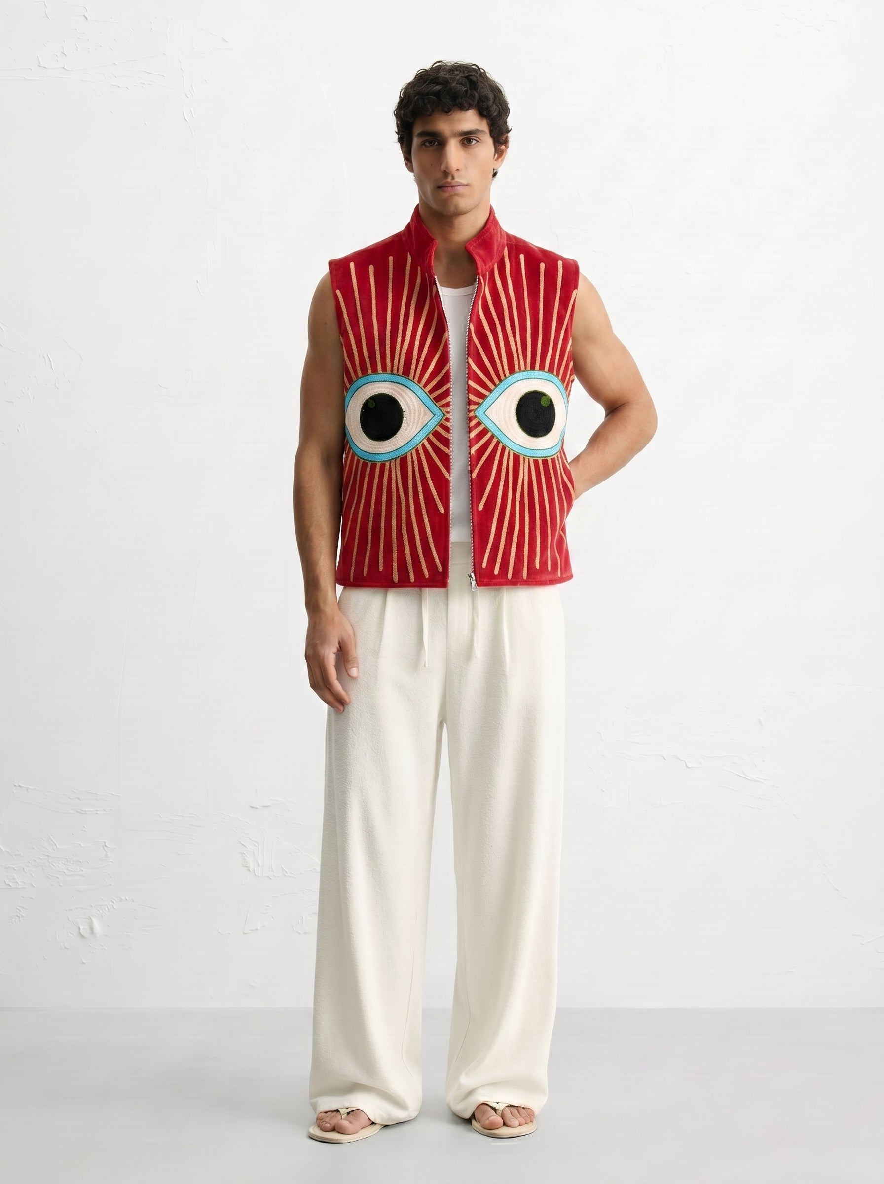 Red Evil Eye Velvet Suzani Vest