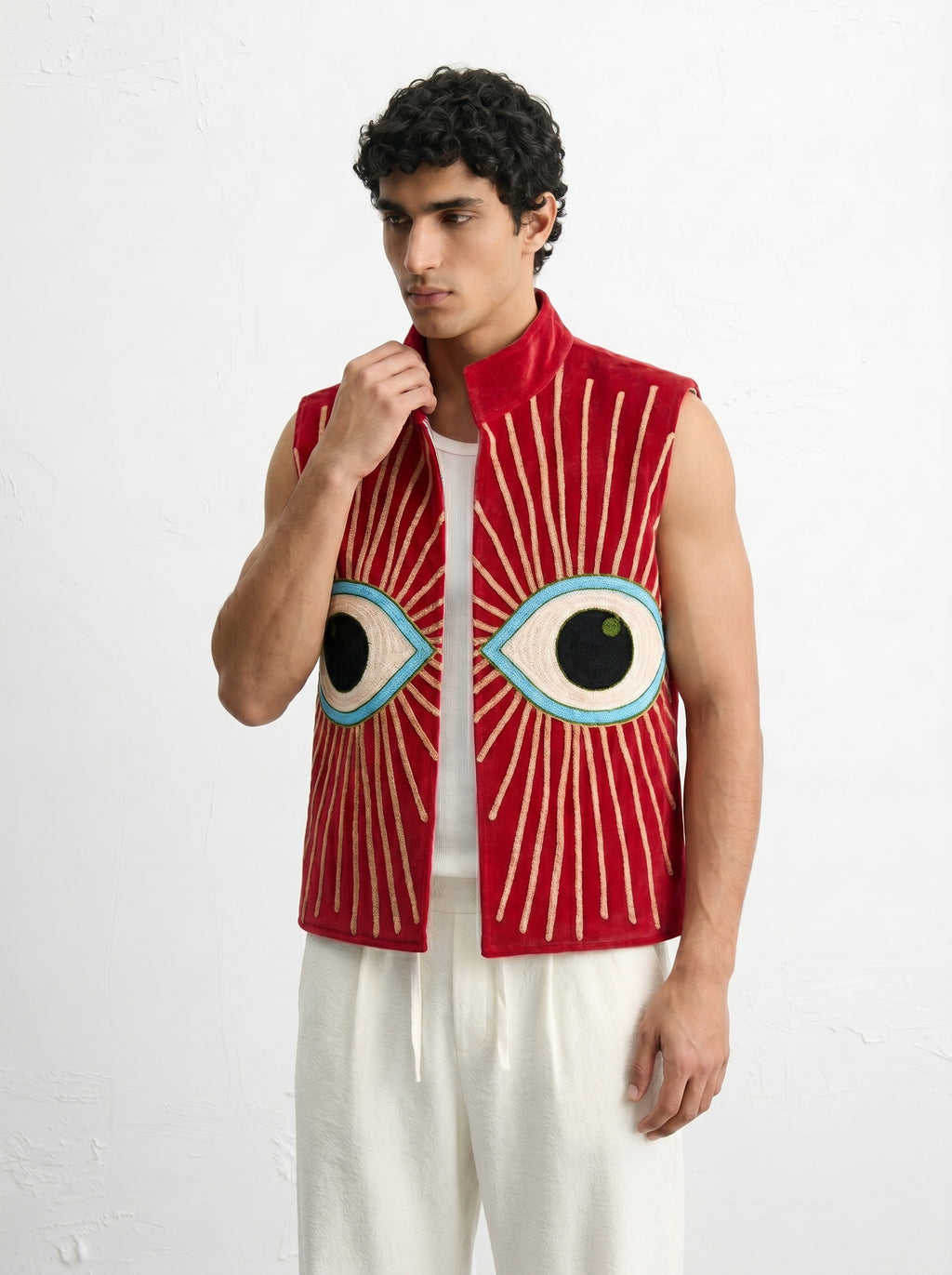 Red Evil Eye Velvet Suzani Vest