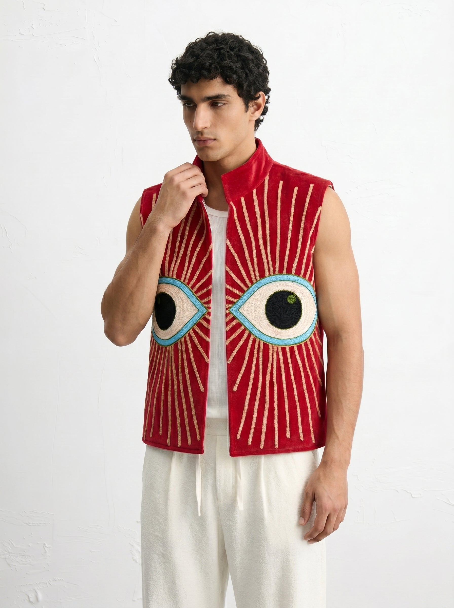 Red Evil Eye Velvet Suzani Vest