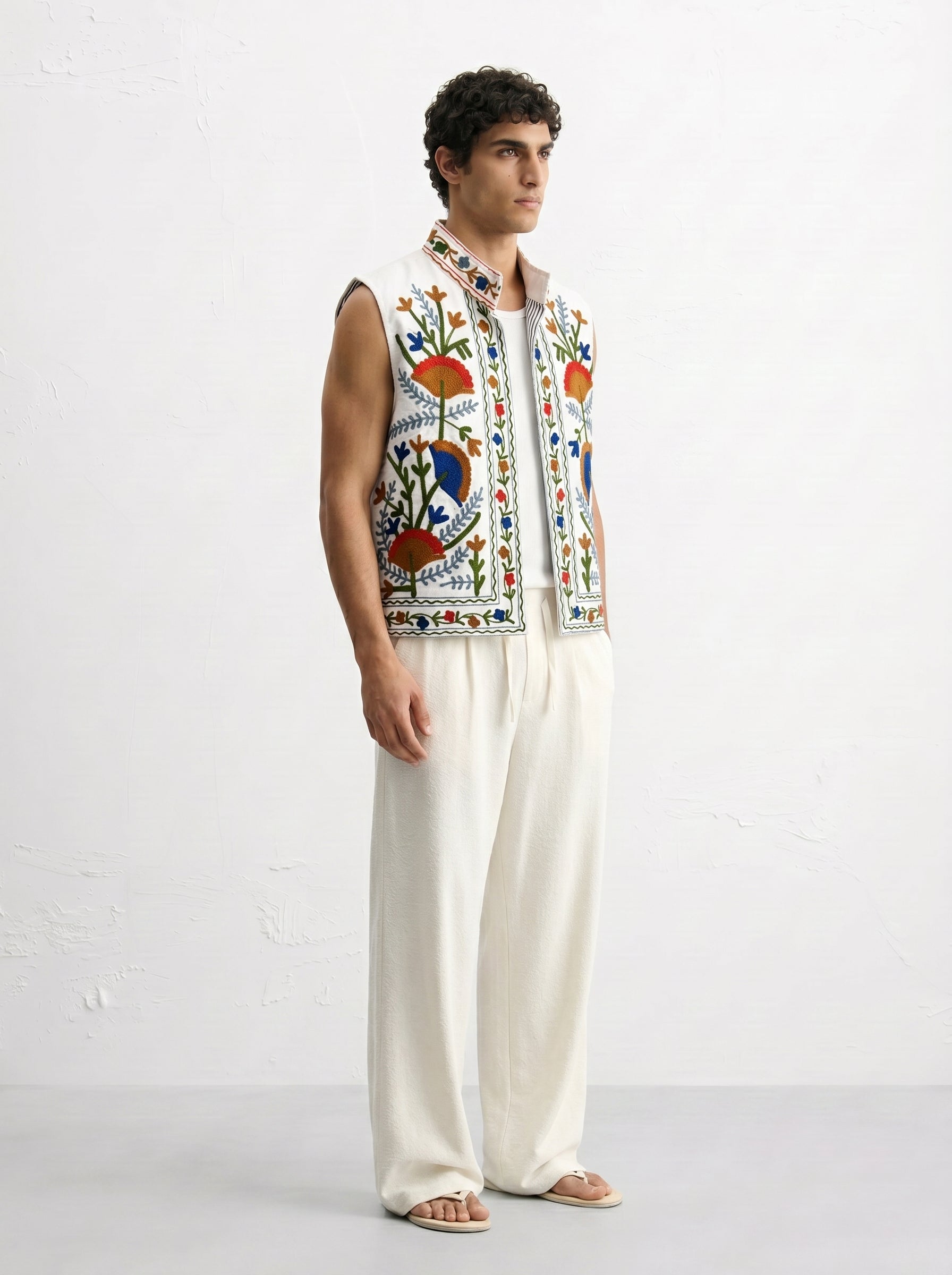 Ivory Pomegranate Handloom Suzani Vest
