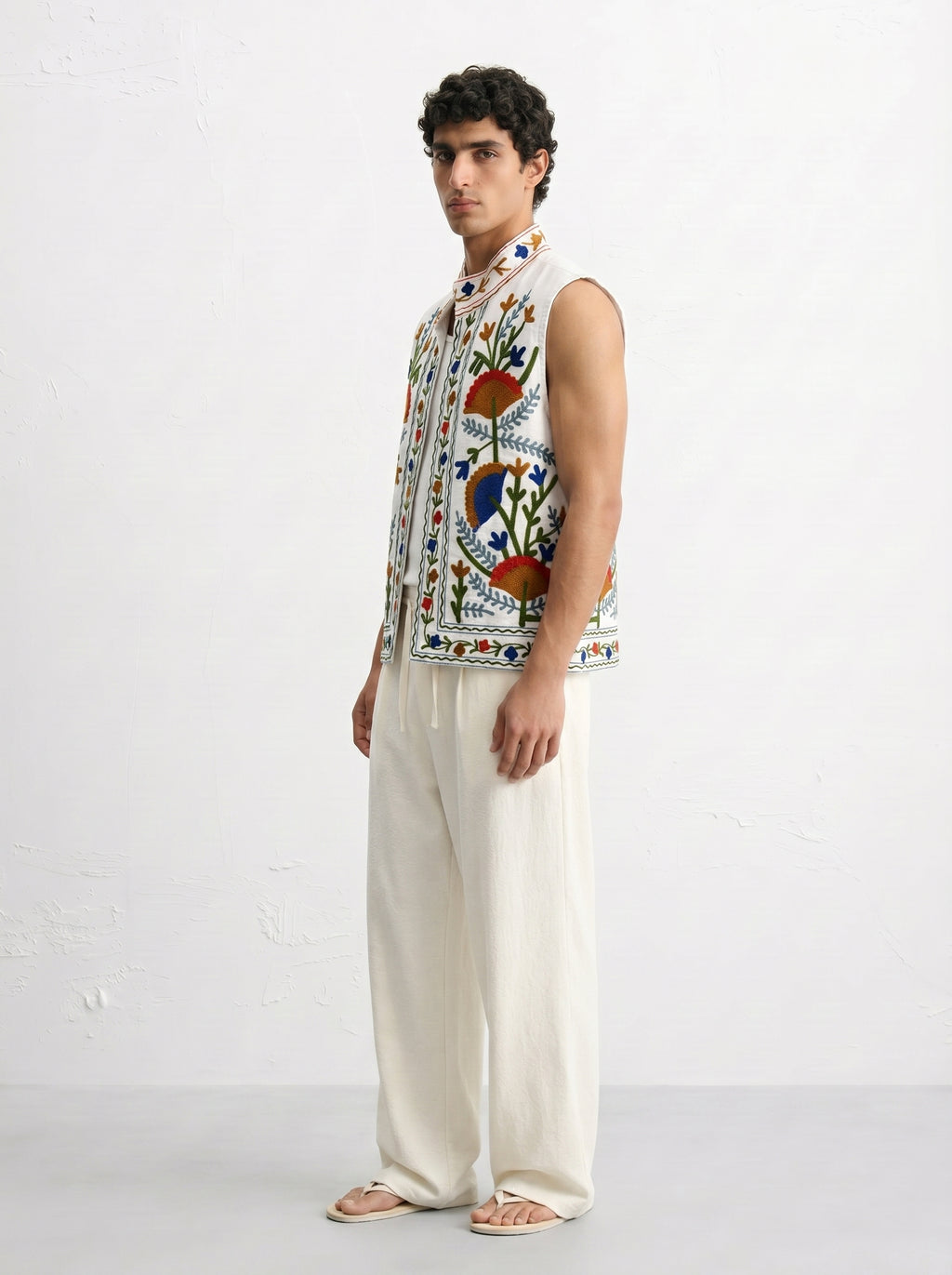 Ivory Pomegranate Handloom Suzani Vest