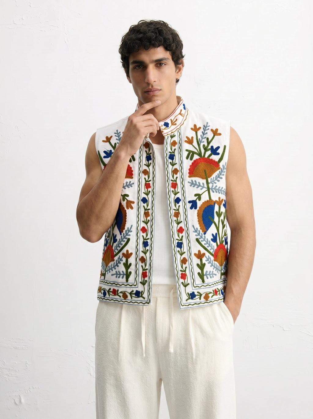 Ivory Pomegranate Handloom Suzani Vest