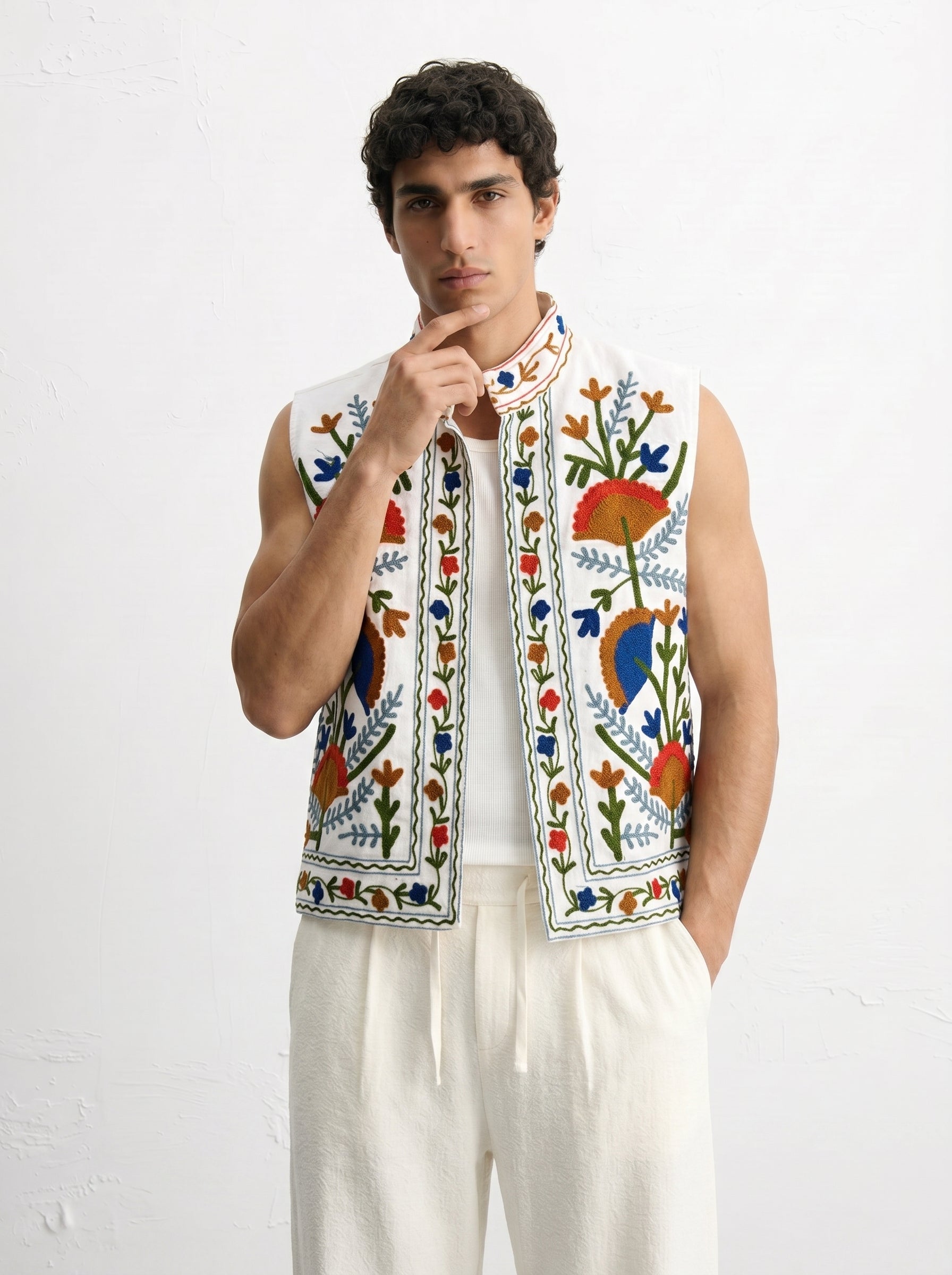Ivory Pomegranate Handloom Suzani Vest