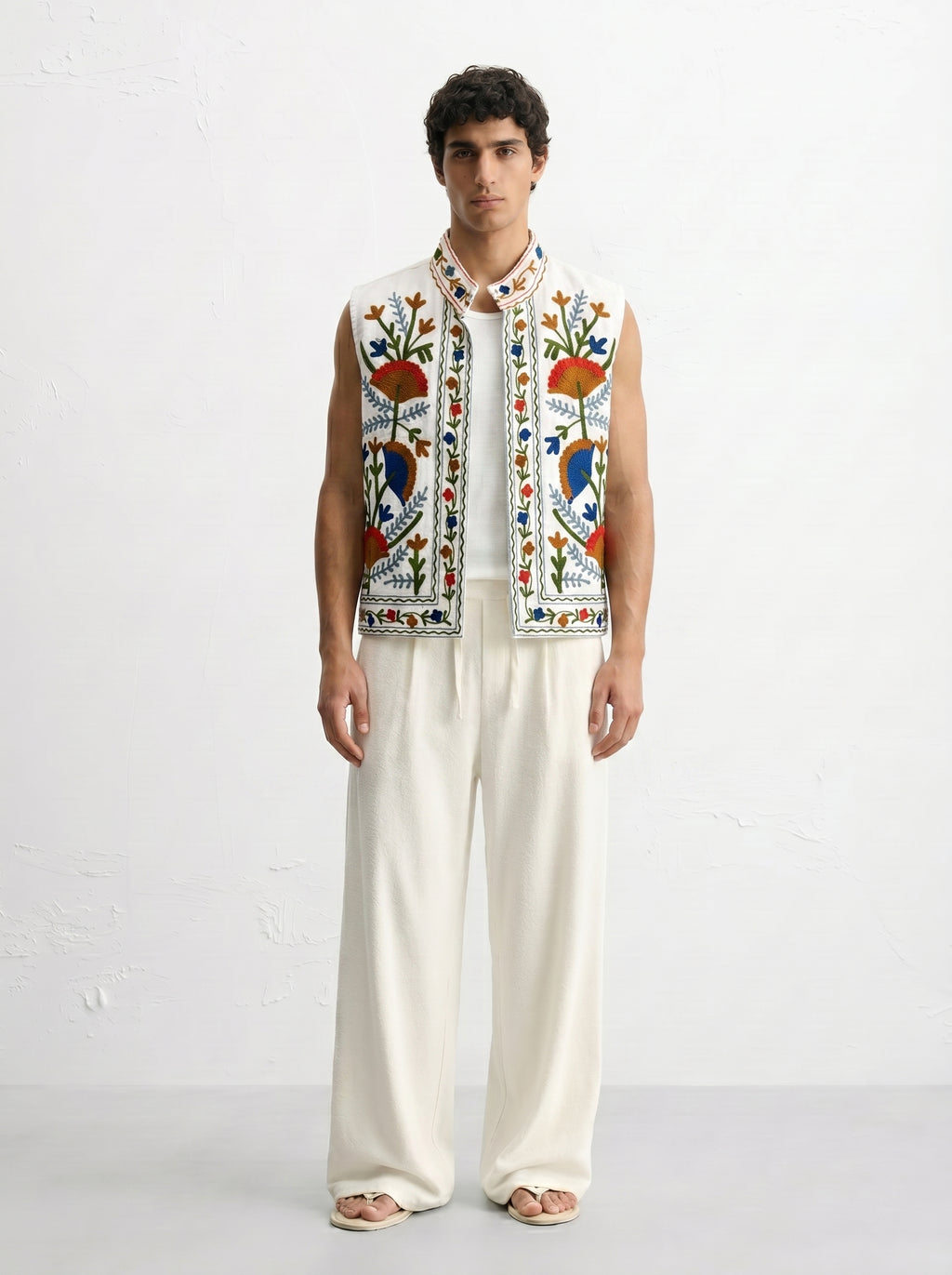 Ivory Pomegranate Handloom Suzani Vest