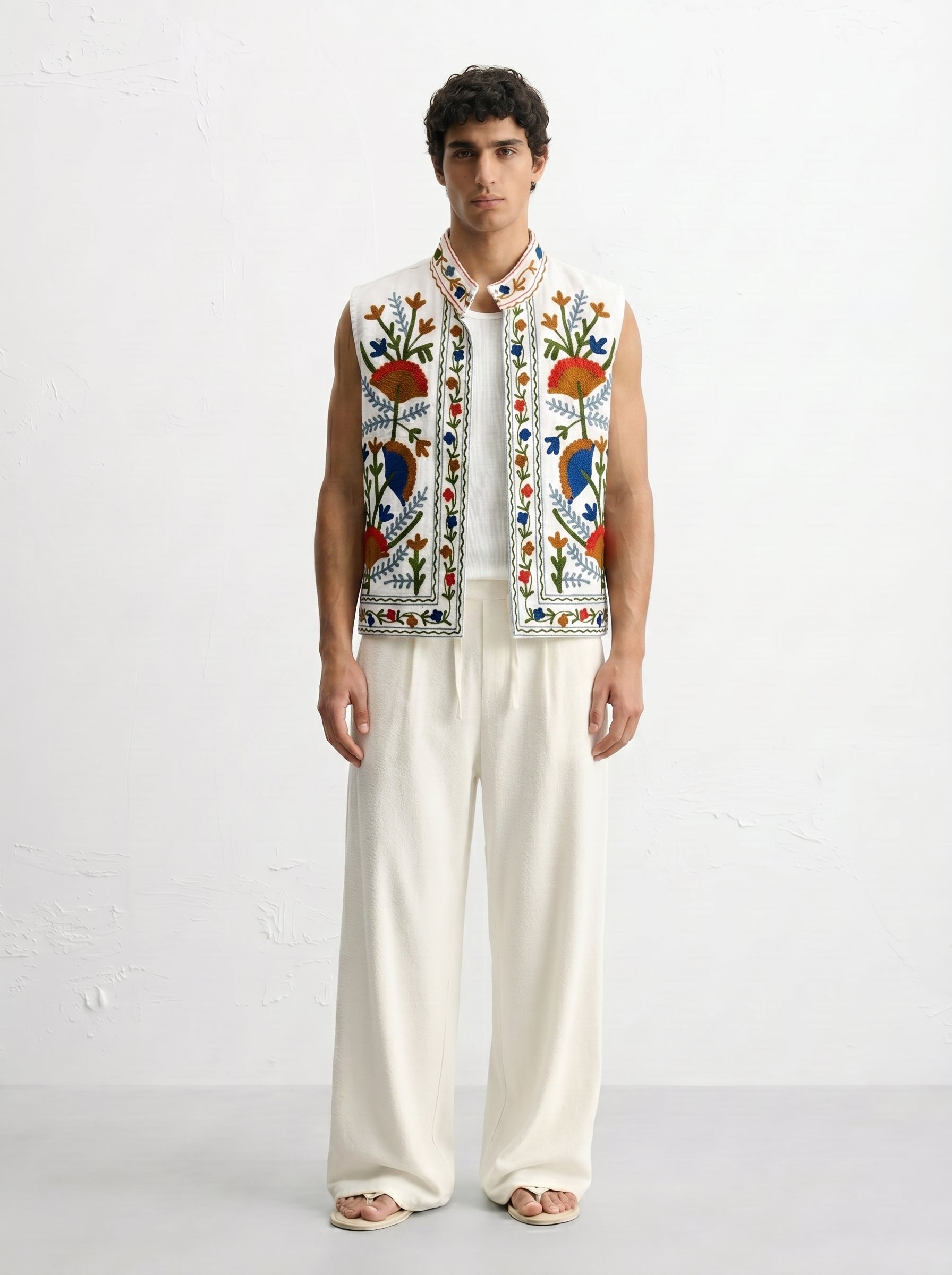 Ivory Pomegranate Handloom Suzani Vest