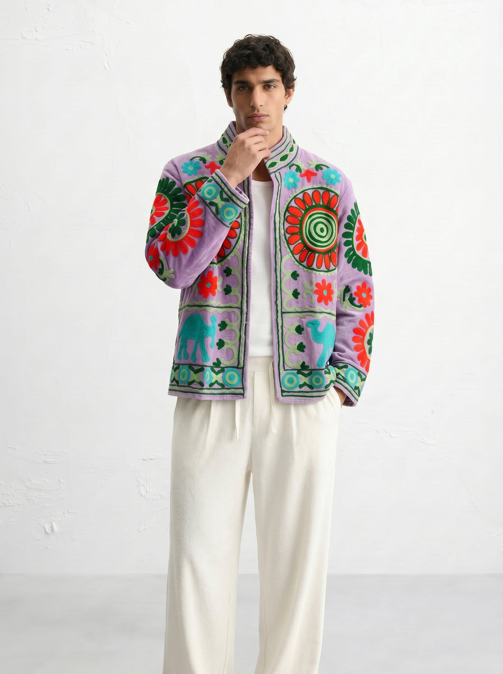 Lavender Medallion Velvet Suzani Jacket
