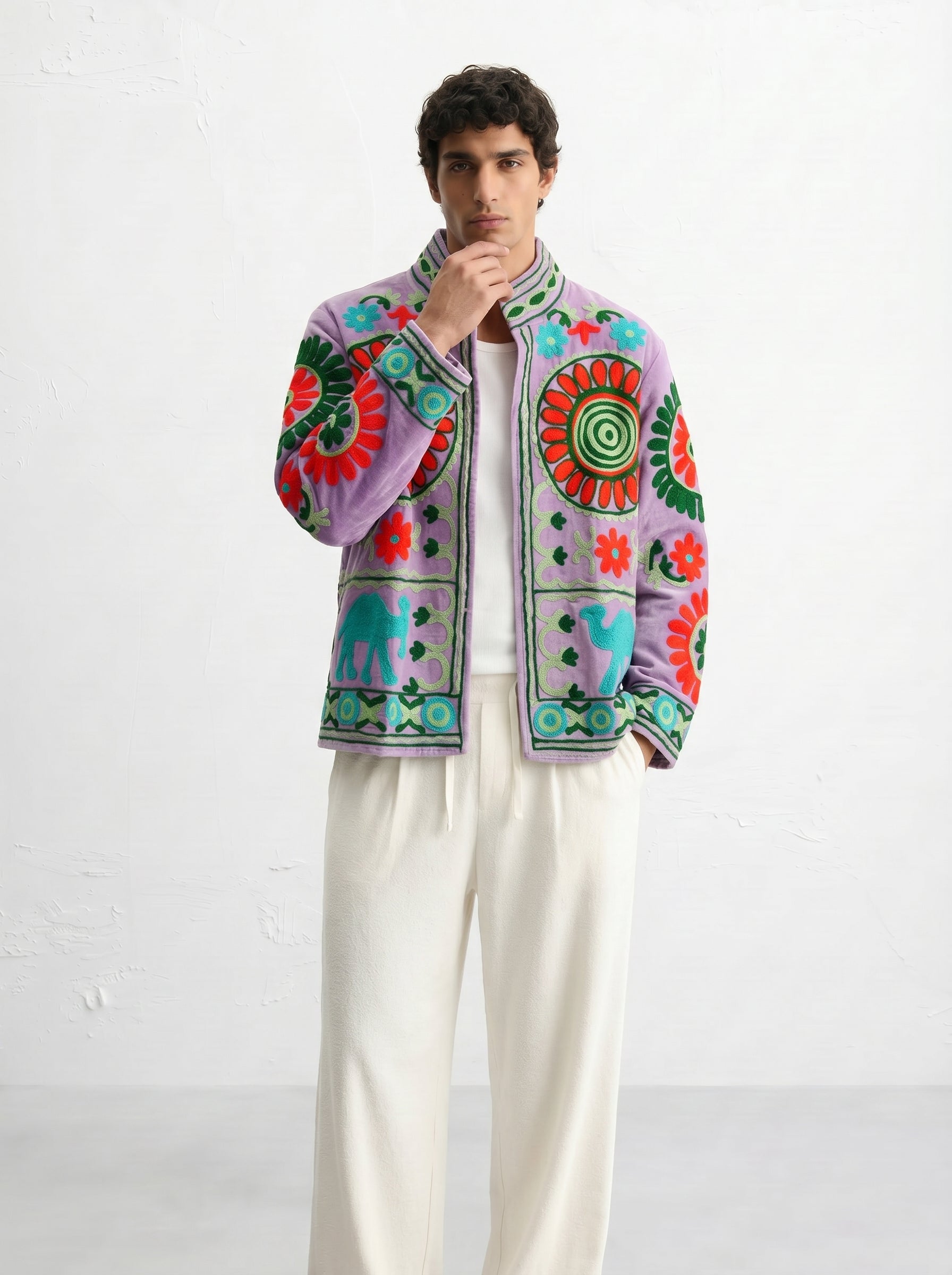 Lavender Medallion Velvet Suzani Jacket