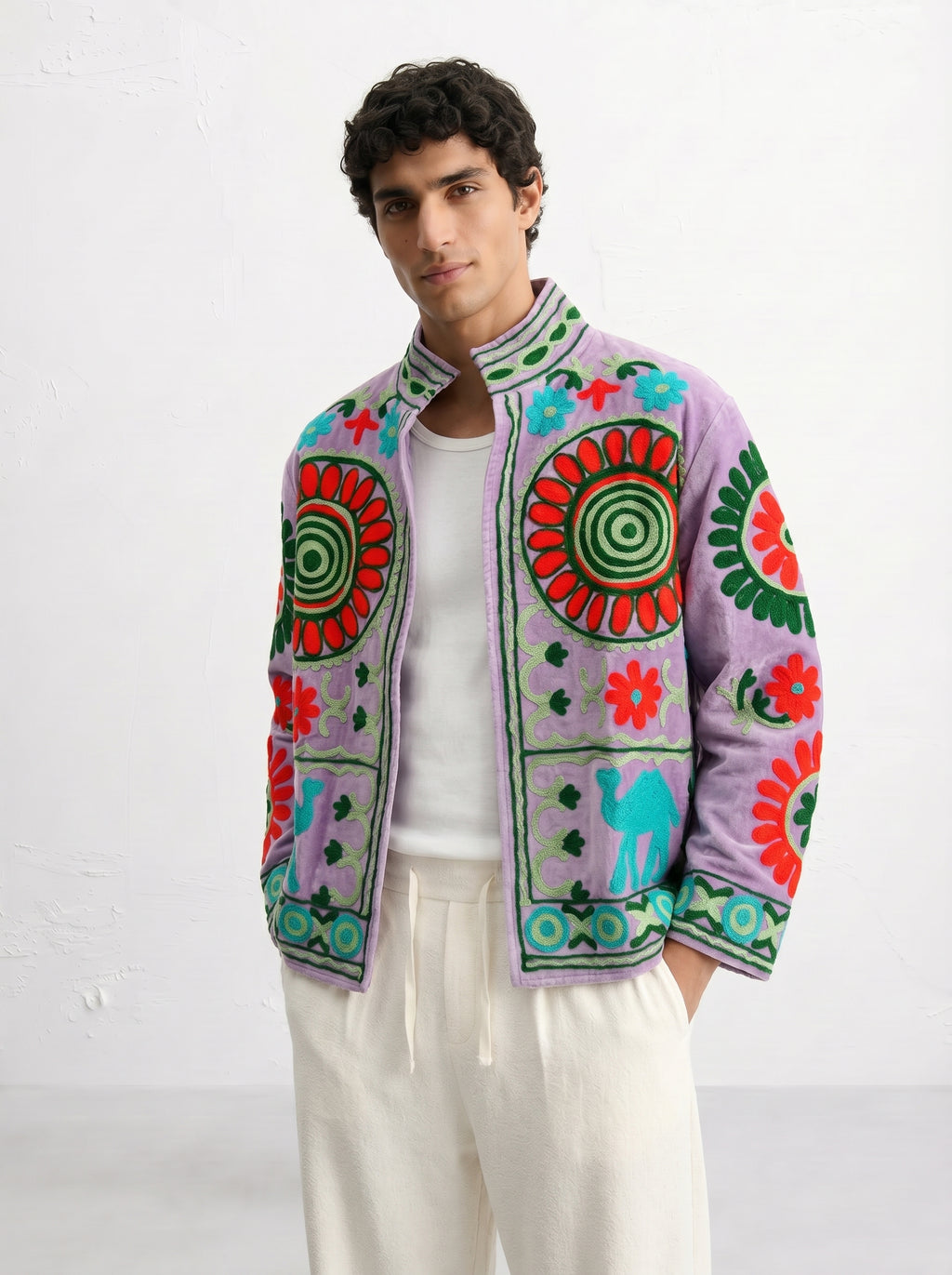 Lavender Medallion Velvet Suzani Jacket