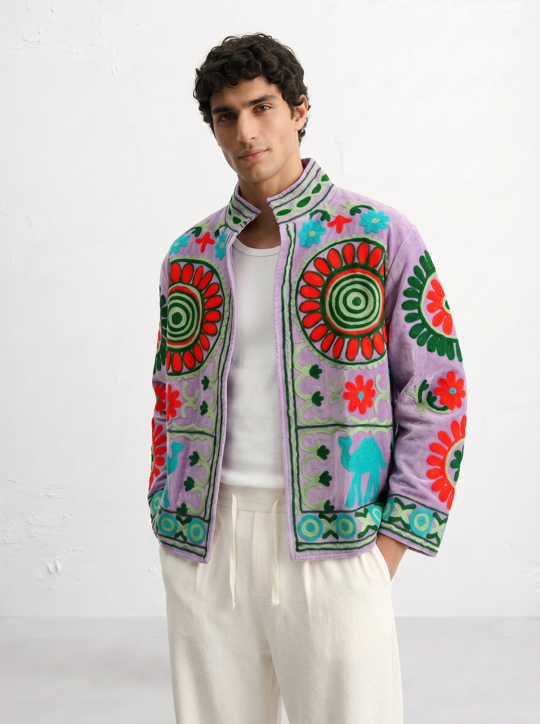 Lavender Medallion Velvet Suzani Jacket