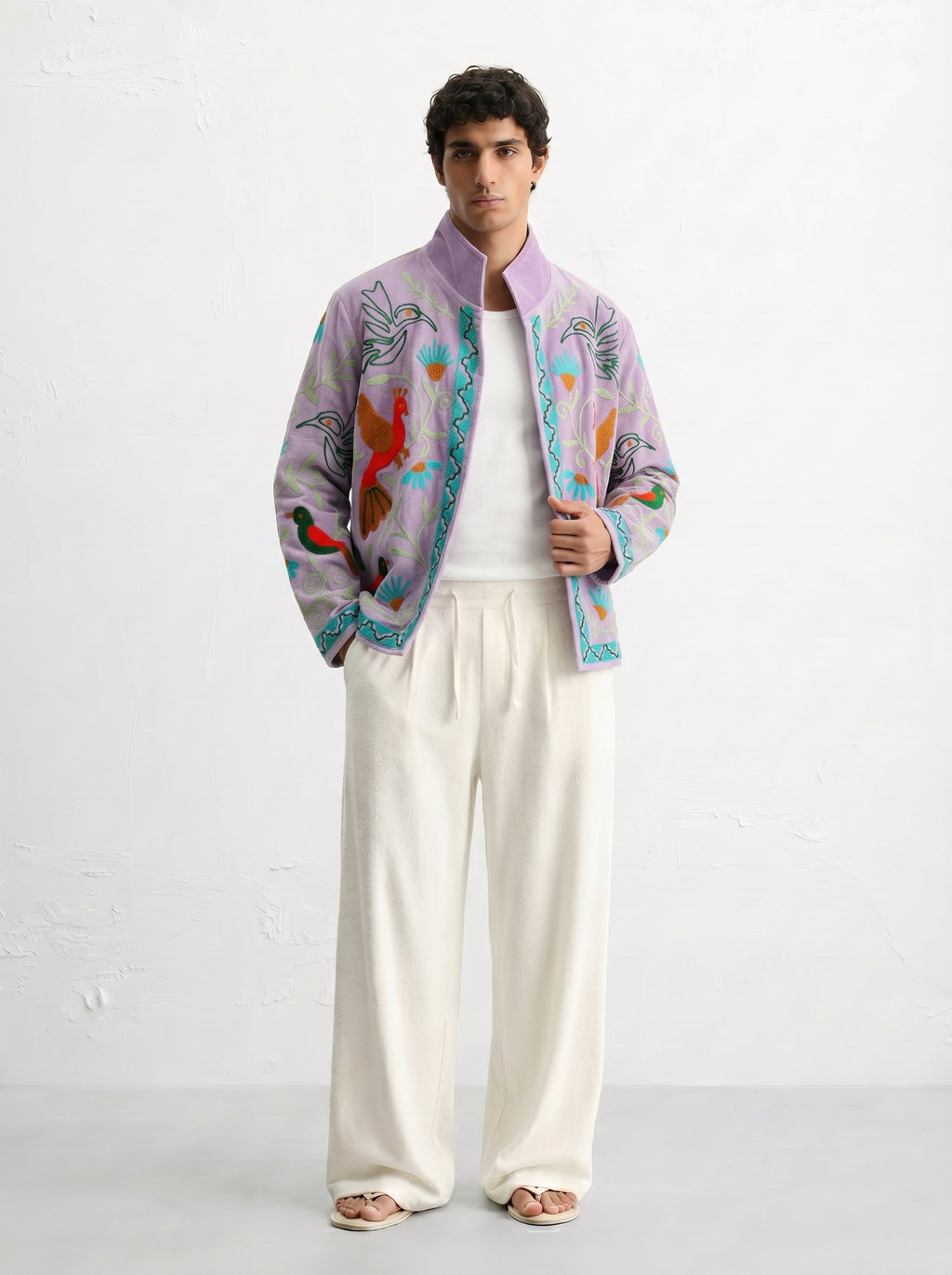 Lavender Bird Velvet Suzani Jacket