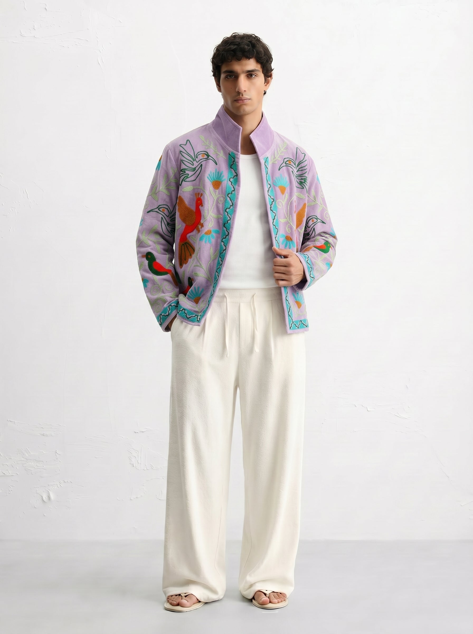 Lavender Bird Velvet Suzani Jacket