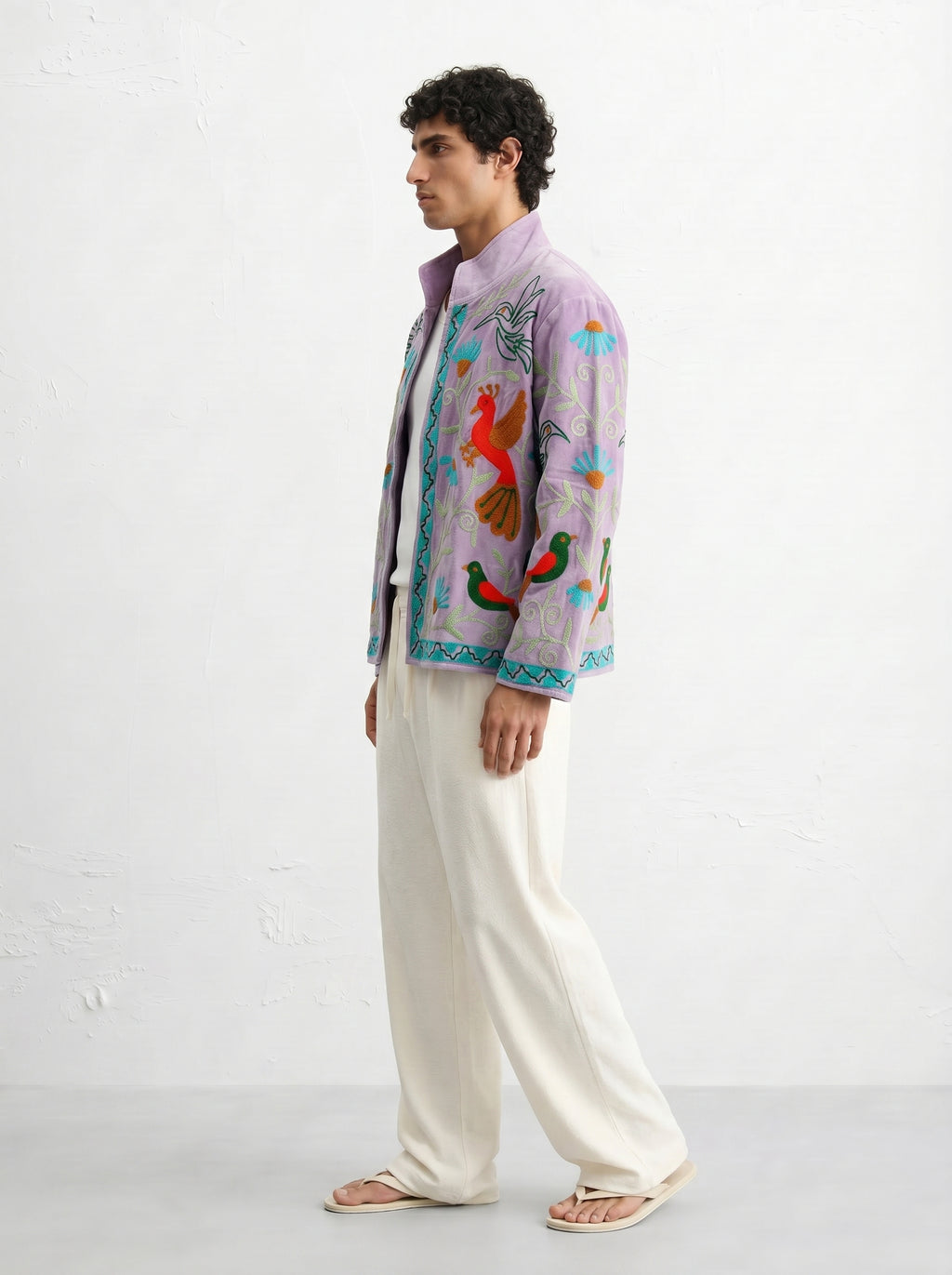 Lavender Bird Velvet Suzani Jacket