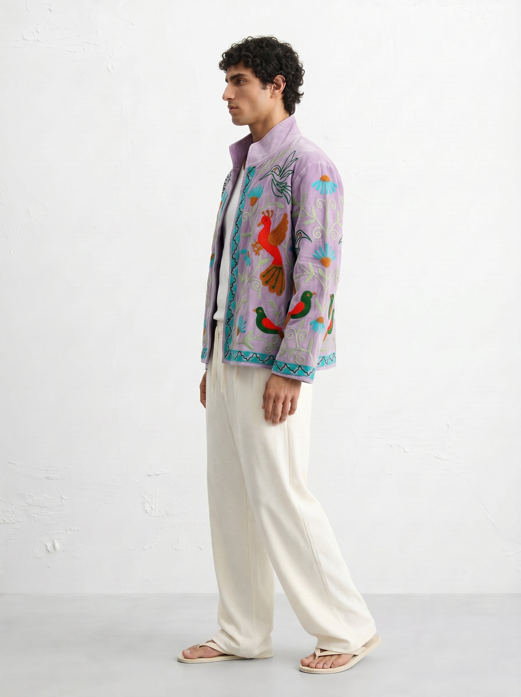 Lavender Bird Velvet Suzani Jacket