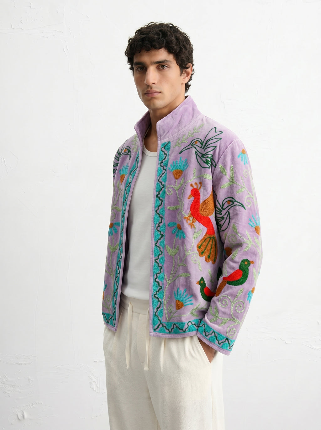 Lavender Bird Velvet Suzani Jacket