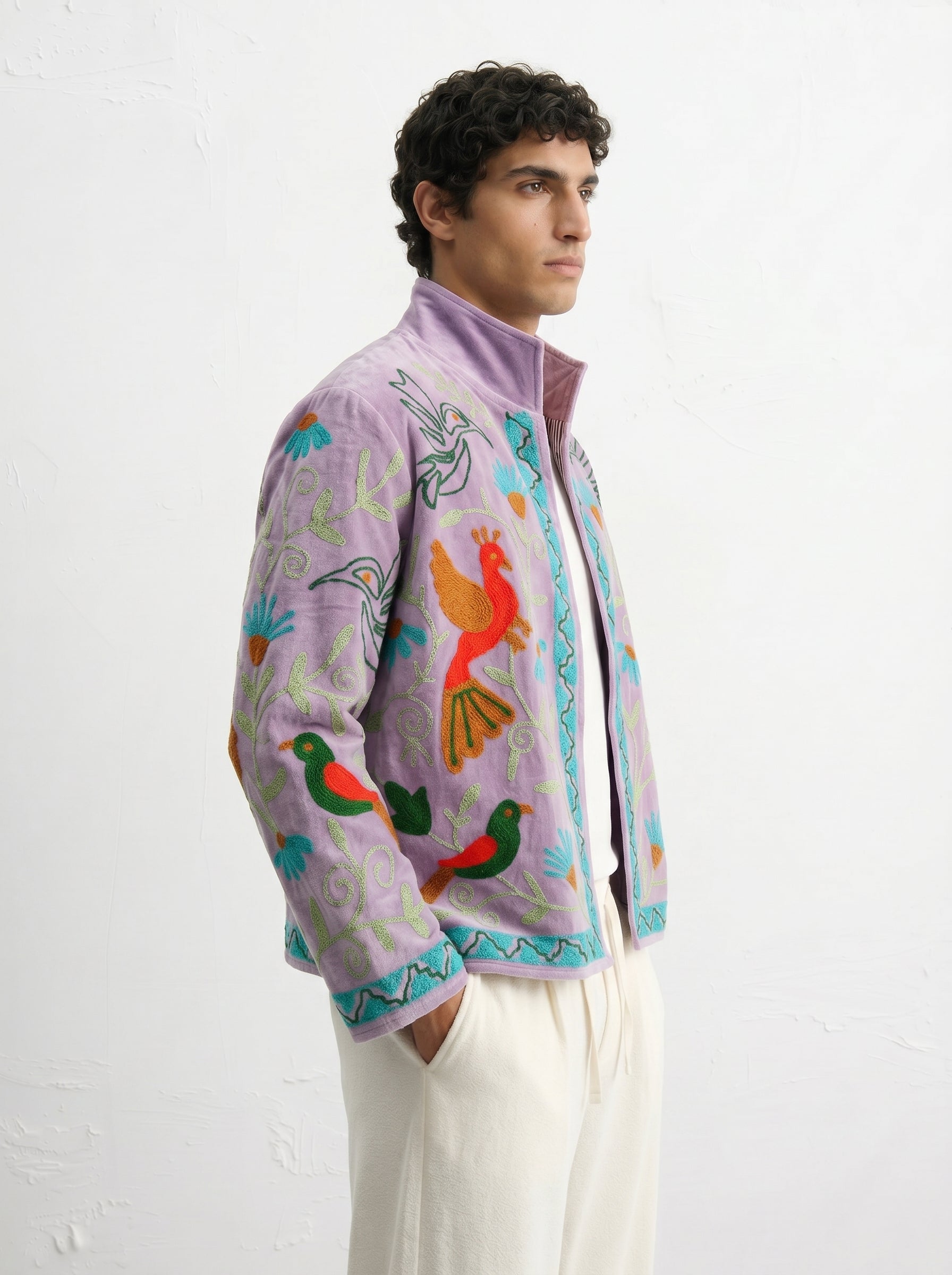 Lavender Bird Velvet Suzani Jacket