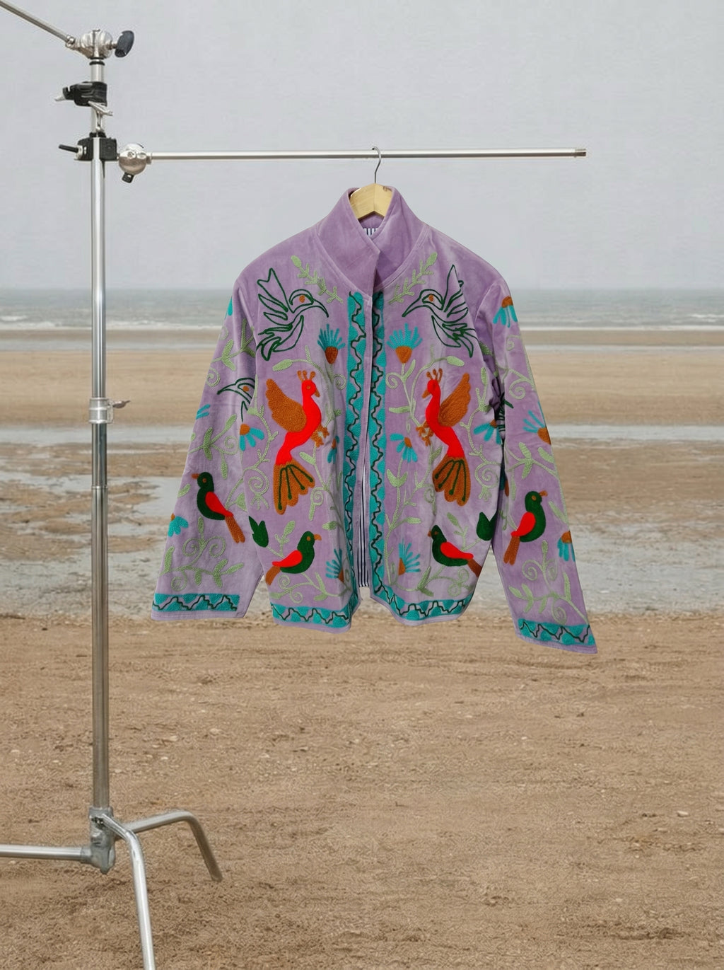 Lavender Bird Velvet Suzani Jacket