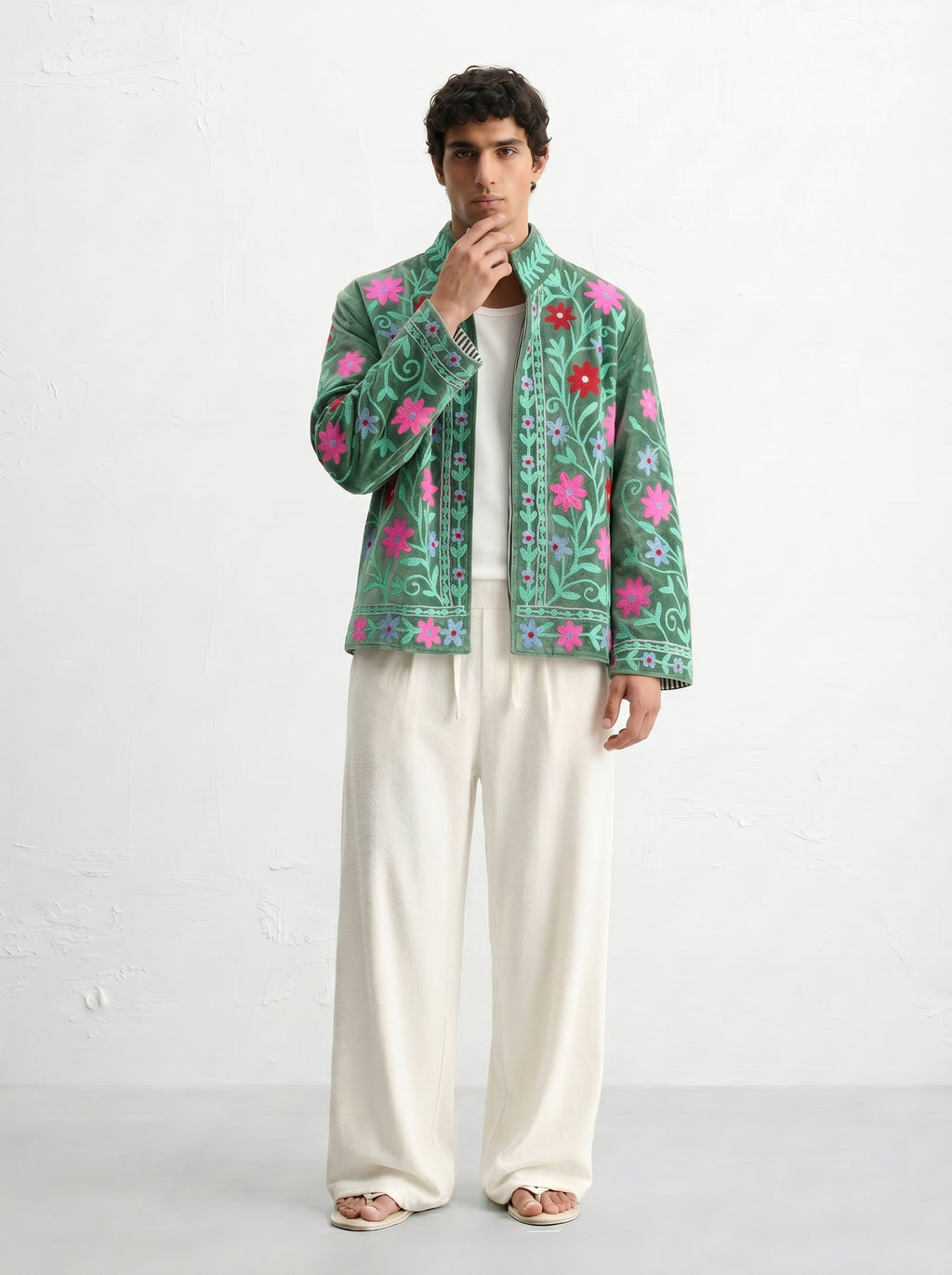 Green Floral Velvet Suzani Jacket