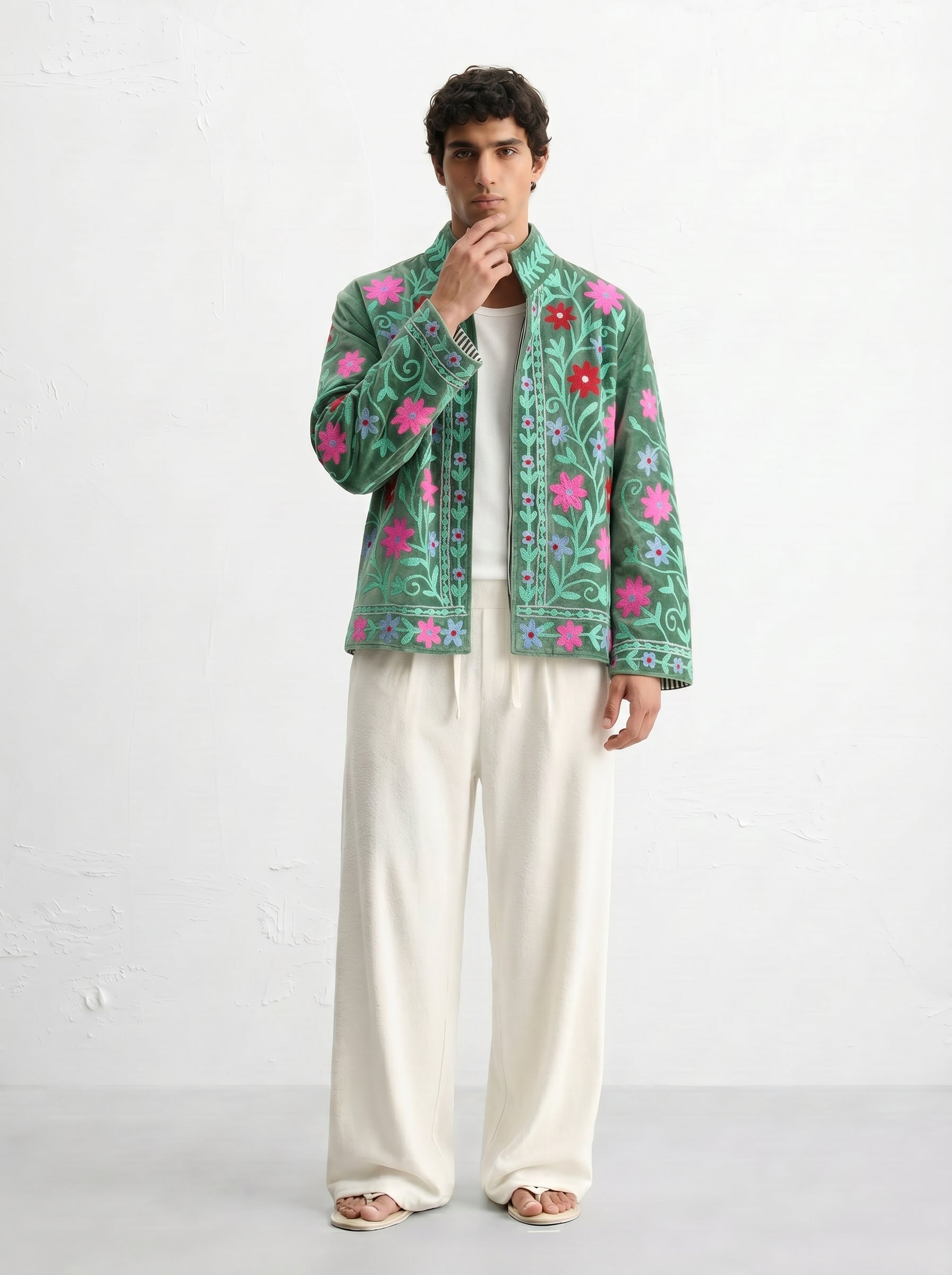 Green Floral Velvet Suzani Jacket