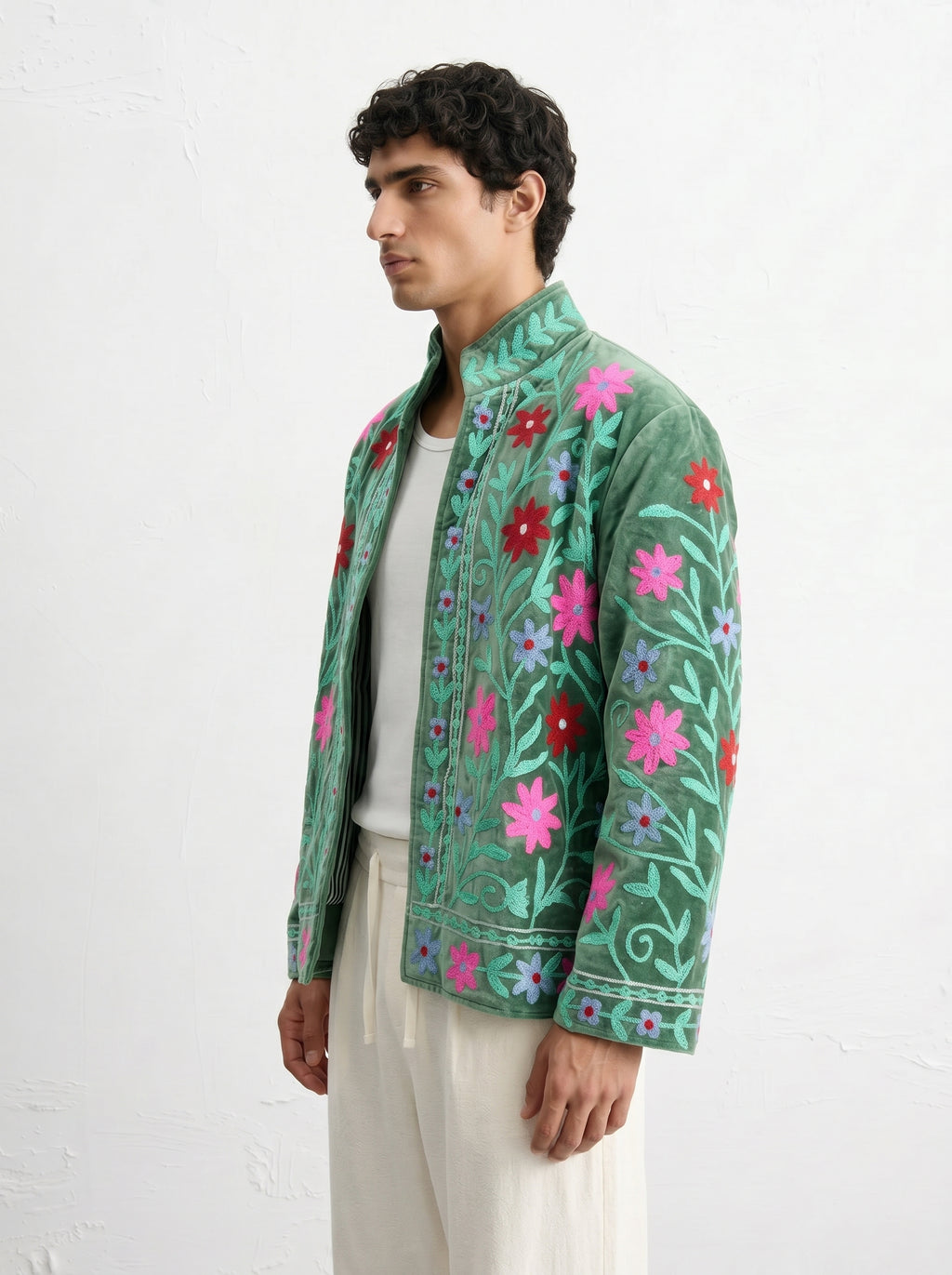Green Floral Velvet Suzani Jacket