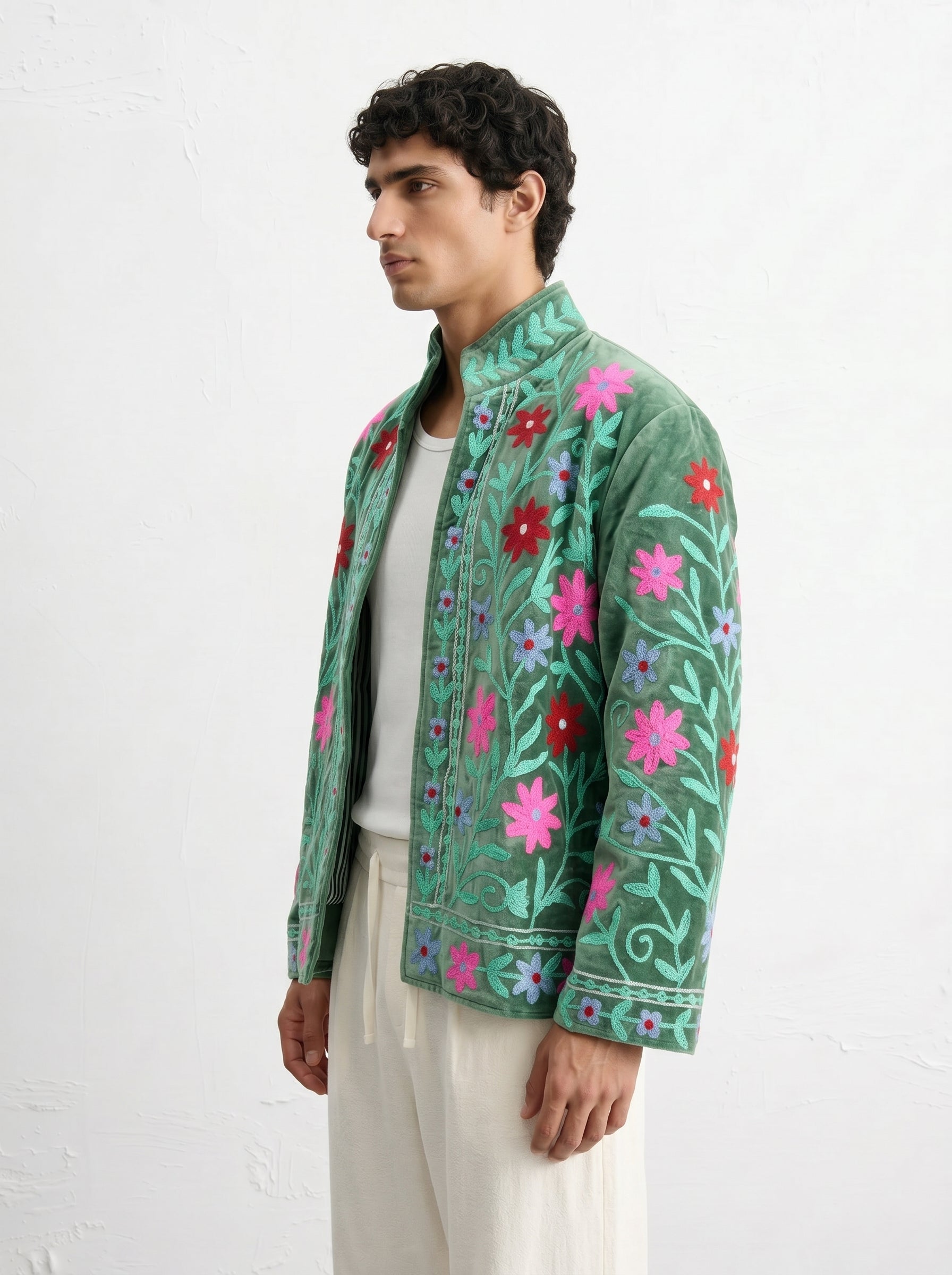 Green Floral Velvet Suzani Jacket