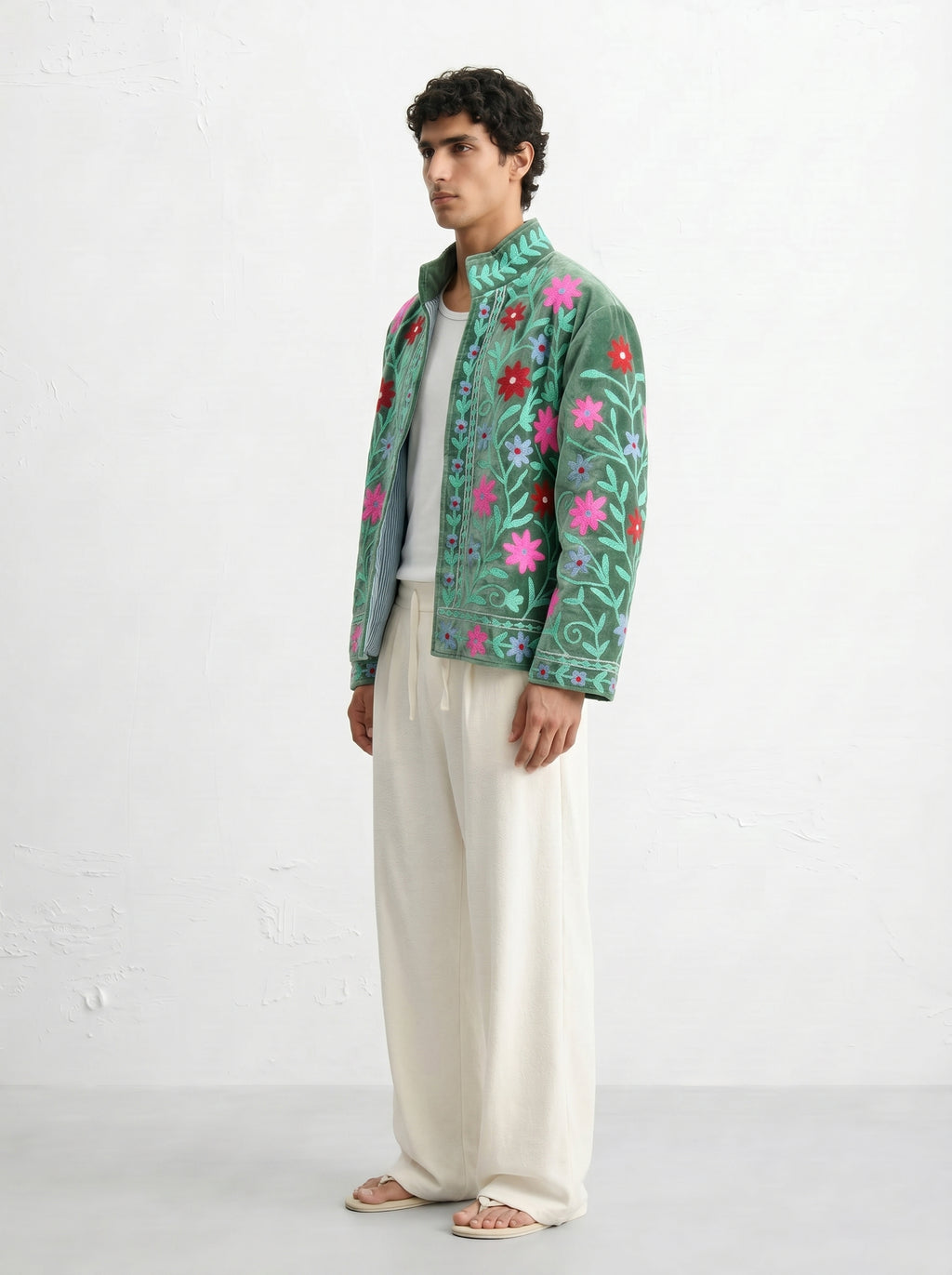 Green Floral Velvet Suzani Jacket