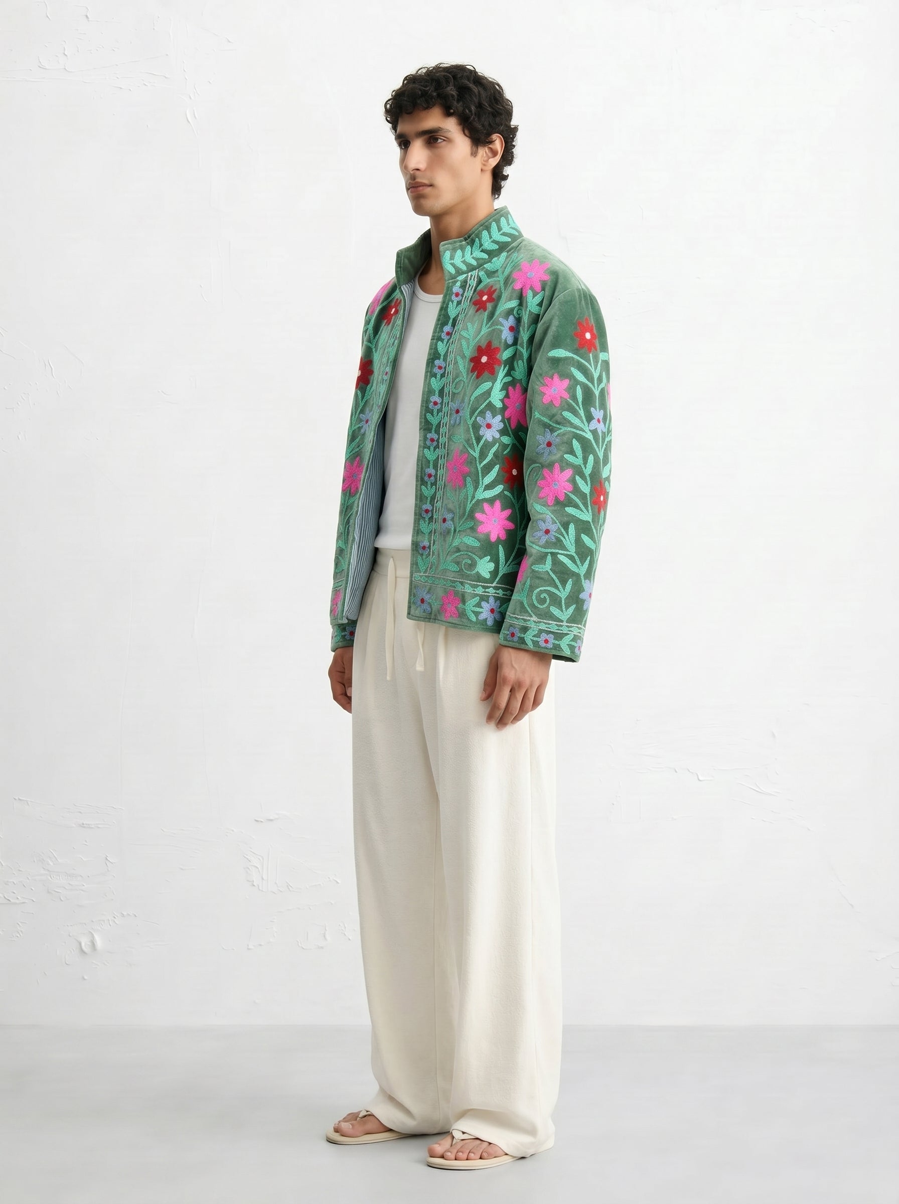 Green Floral Velvet Suzani Jacket