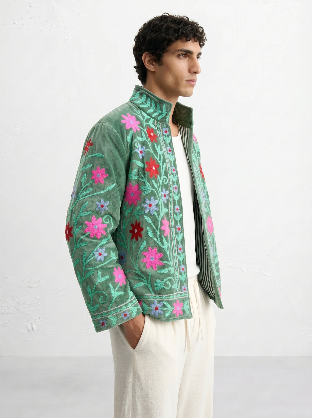 Green Floral Velvet Suzani Jacket