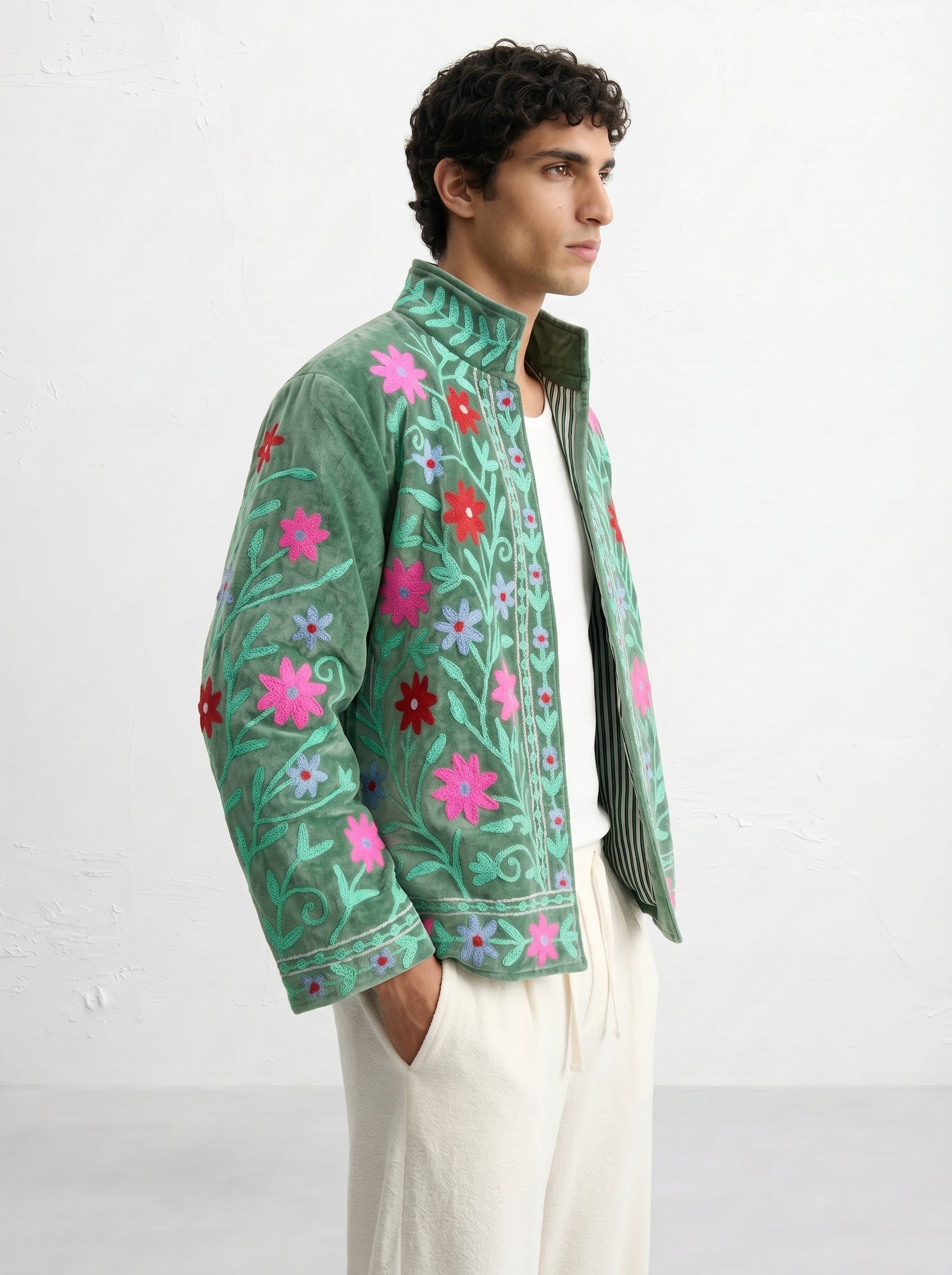 Green Floral Velvet Suzani Jacket