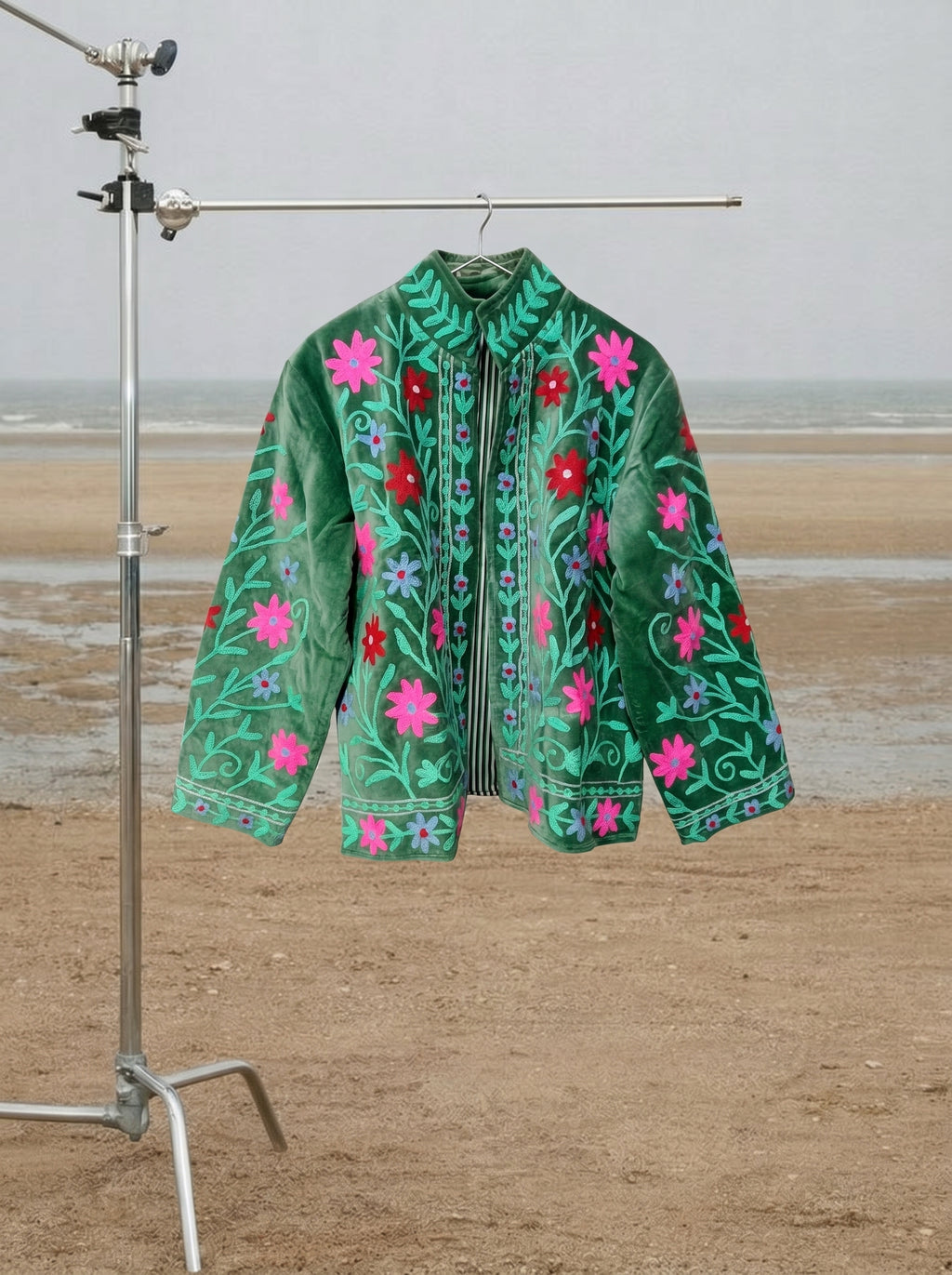Green Floral Velvet Suzani Jacket