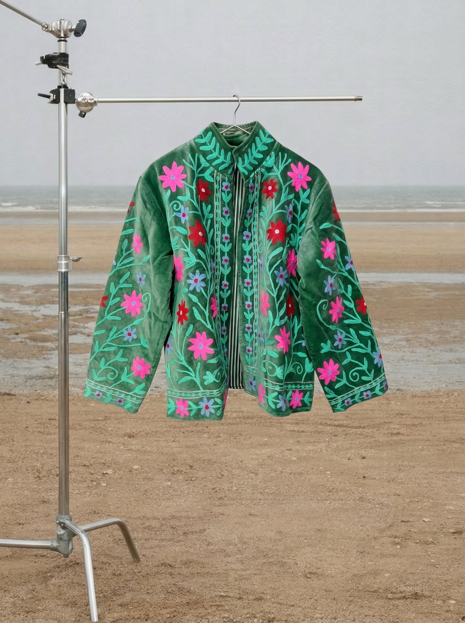 Green Floral Velvet Suzani Jacket