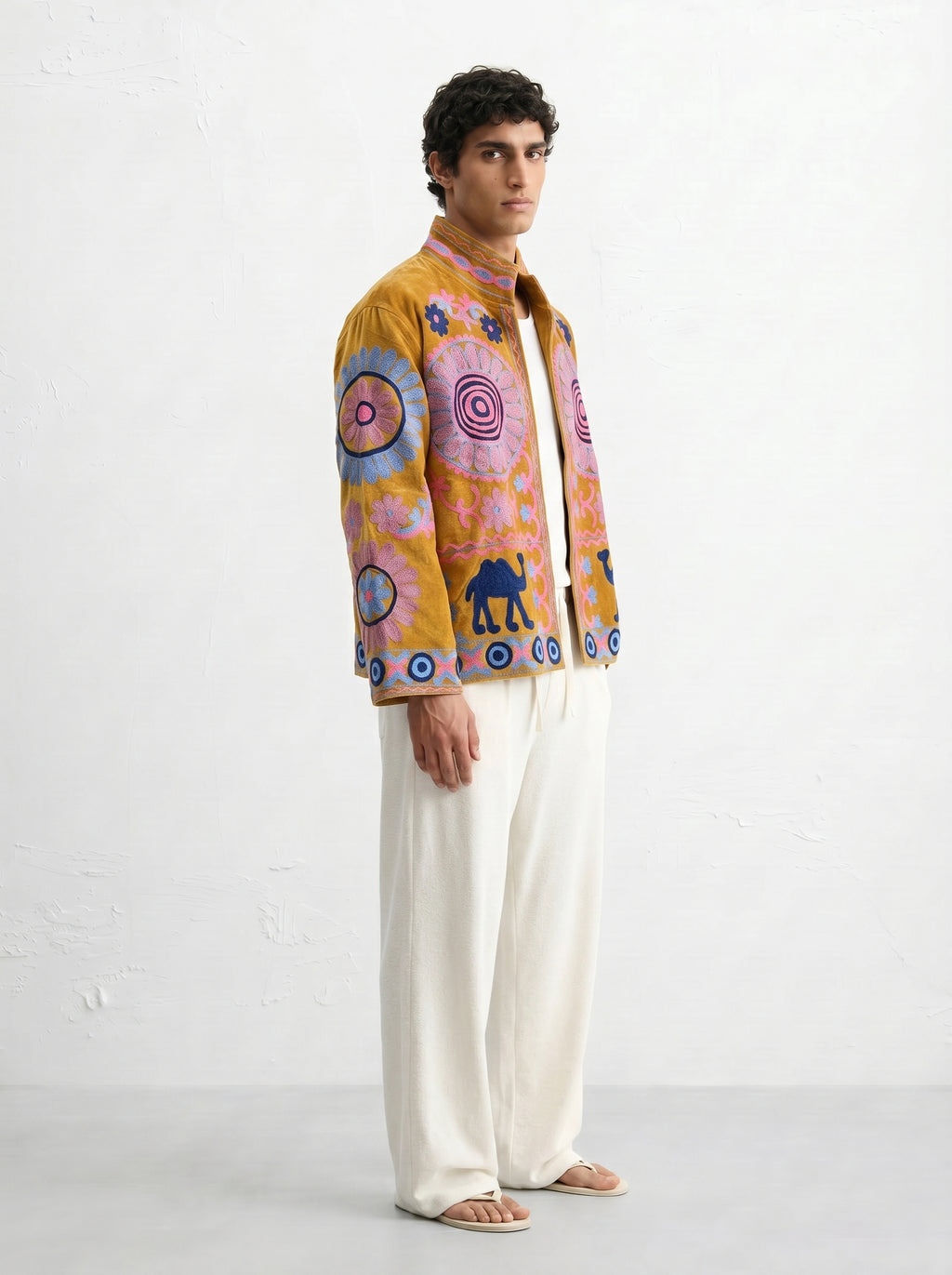 Mustard Camel Medallion Velvet Suzani Jacket