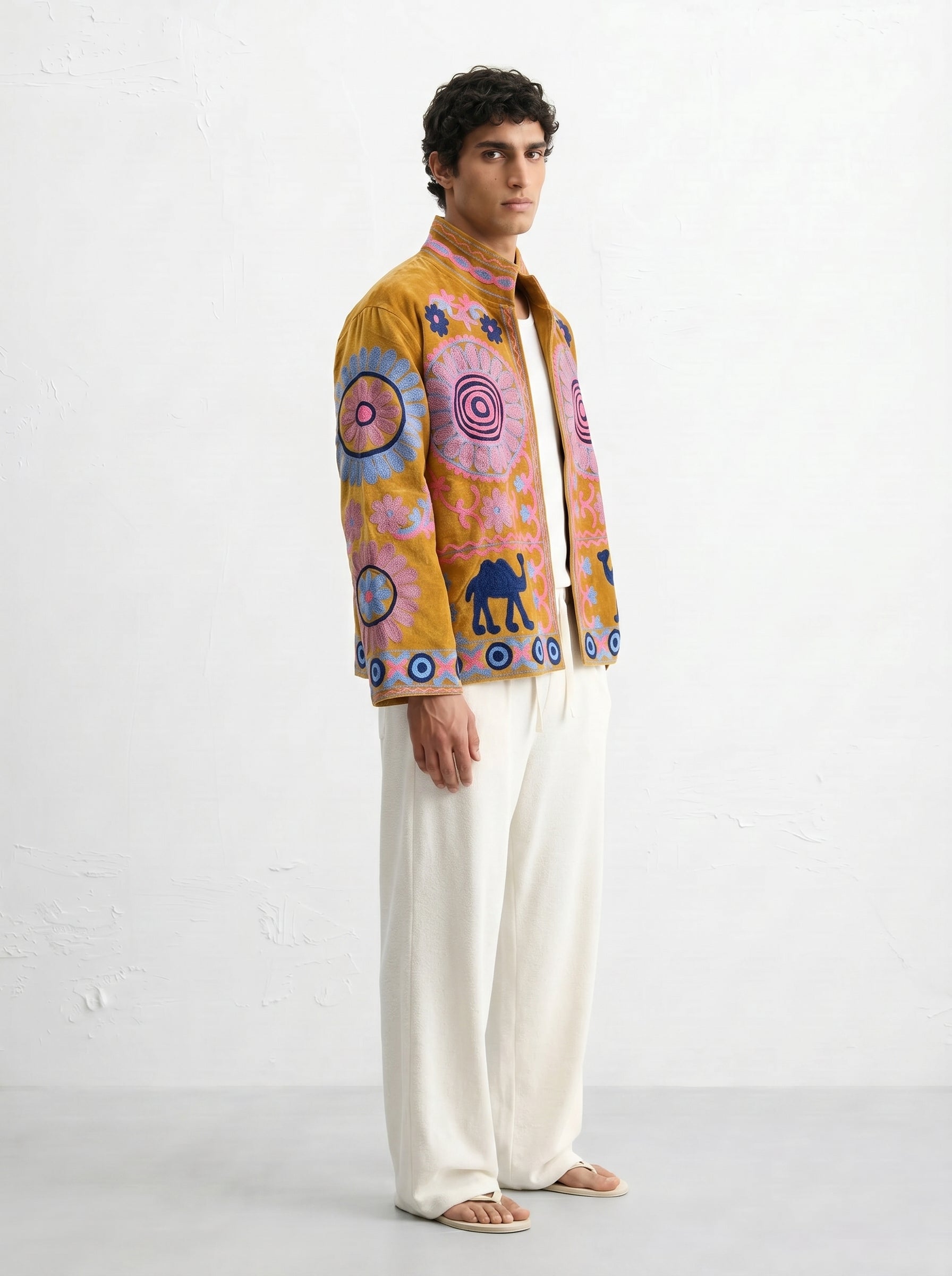 Mustard Camel Medallion Velvet Suzani Jacket