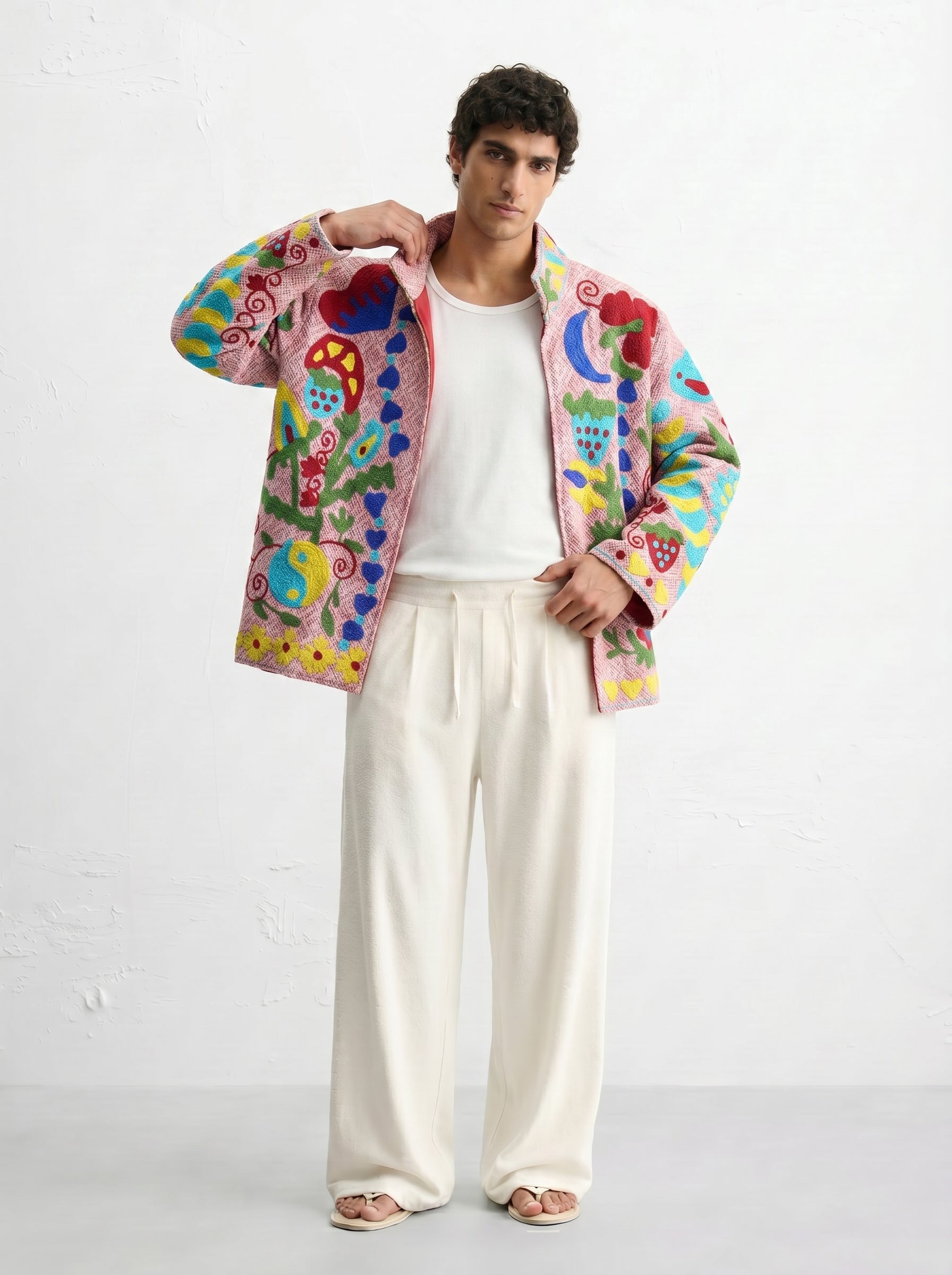 Pink Floral Handloom Suzani Jacket