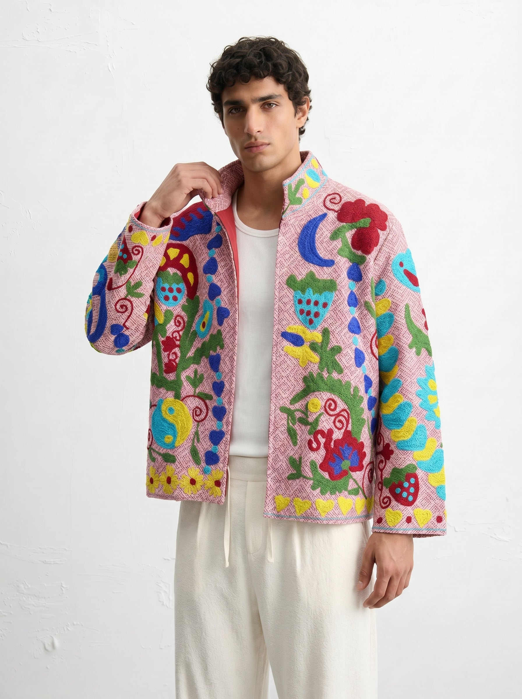 Pink Floral Handloom Suzani Jacket
