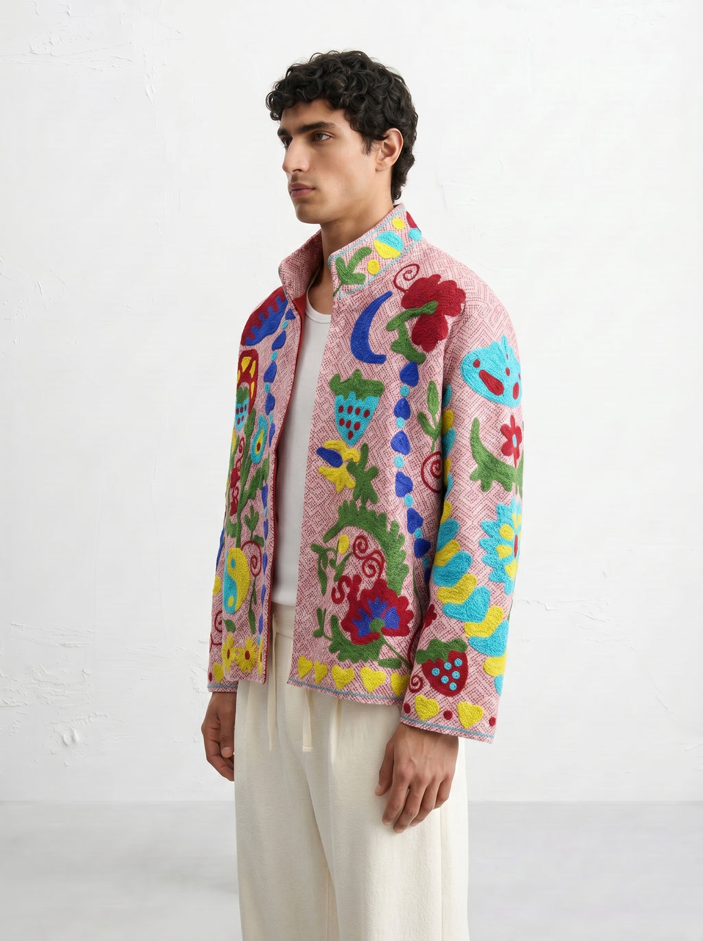 Pink Floral Handloom Suzani Jacket
