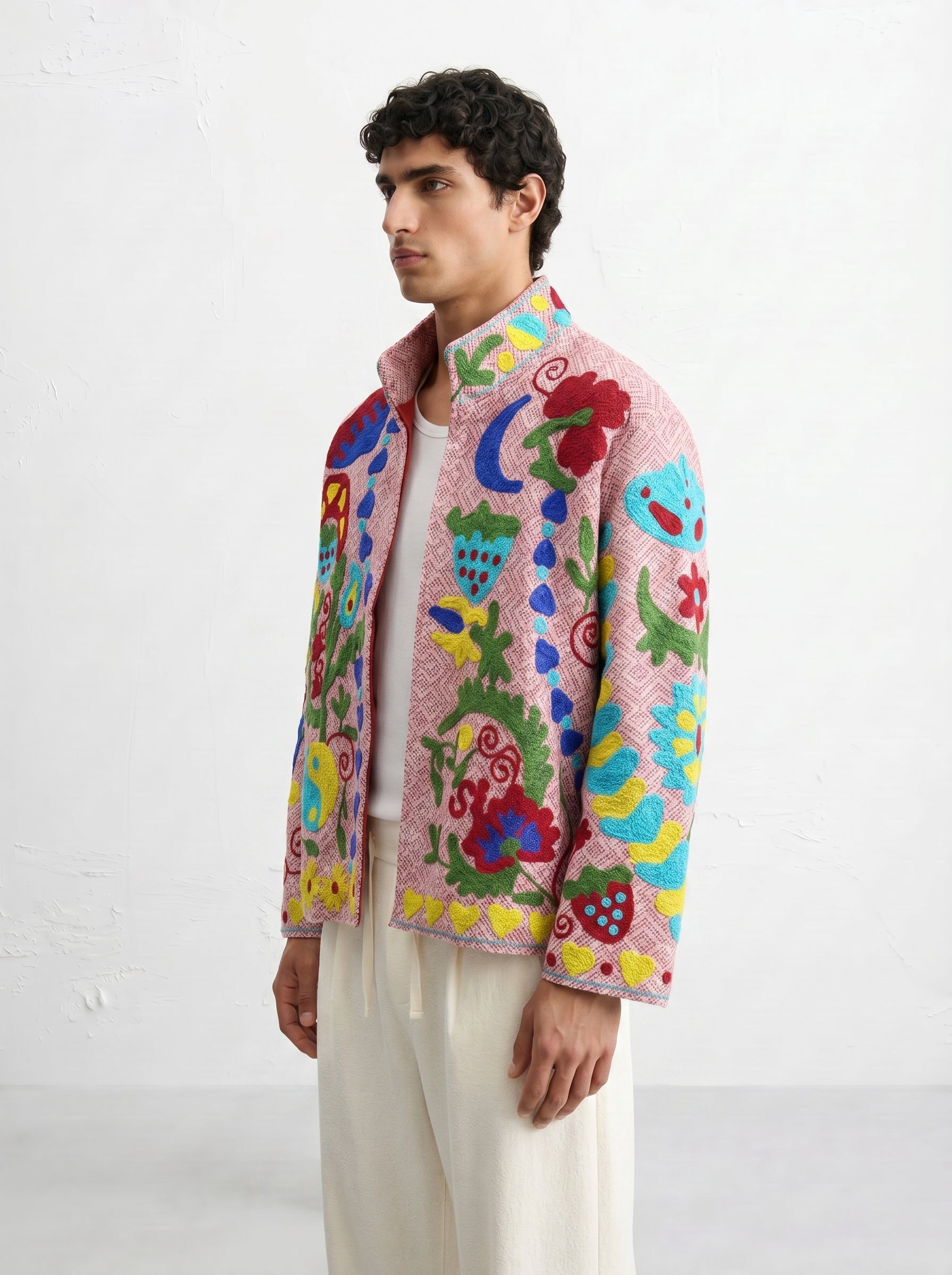 Pink Floral Handloom Suzani Jacket