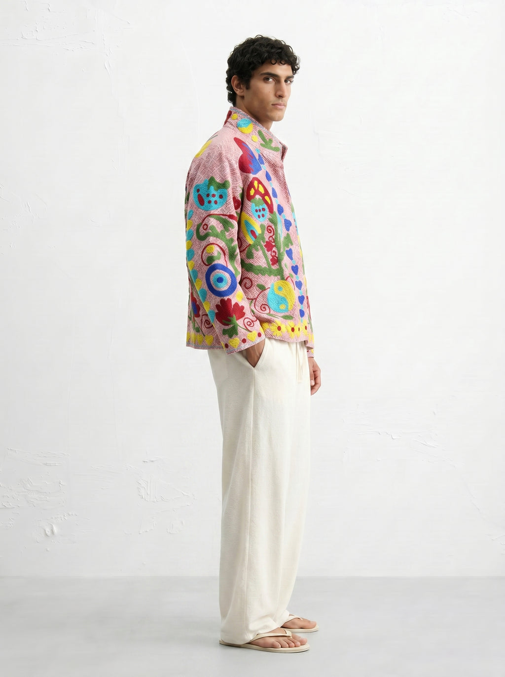 Pink Floral Handloom Suzani Jacket