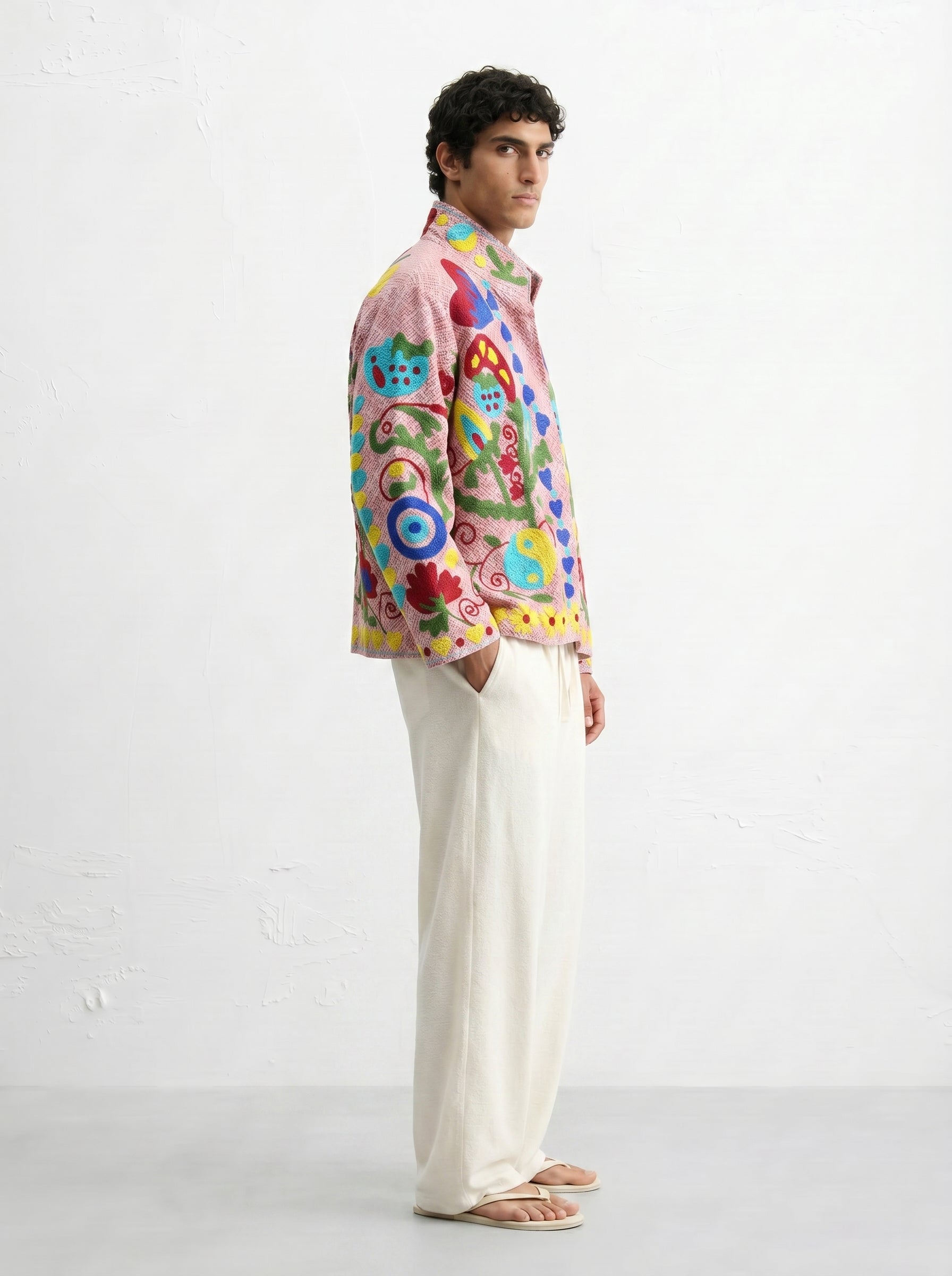 Pink Floral Handloom Suzani Jacket