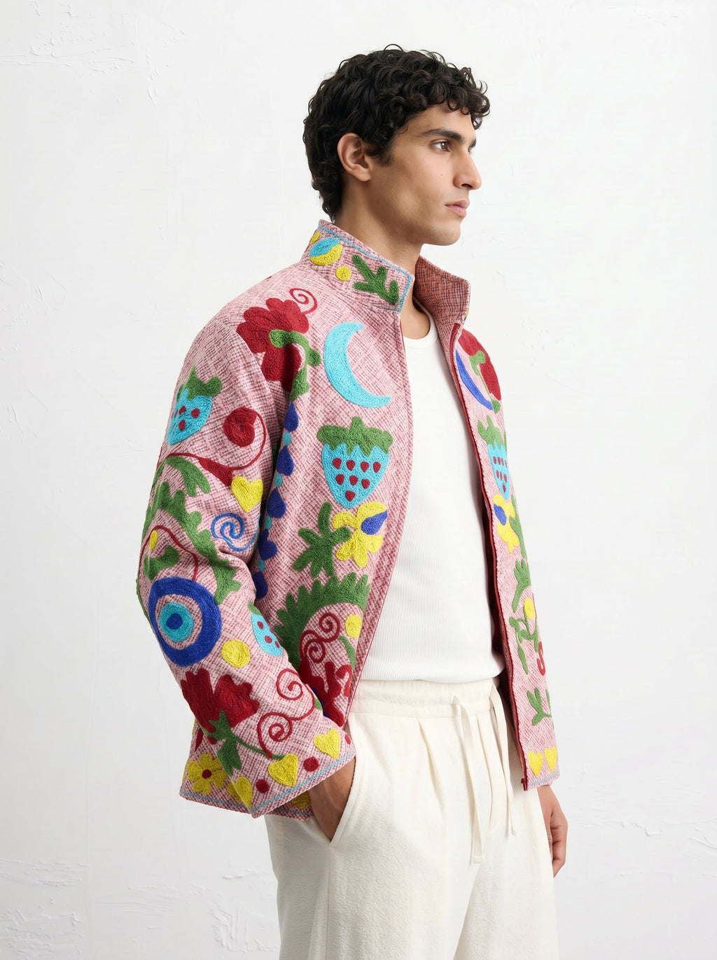 Pink Floral Handloom Suzani Jacket