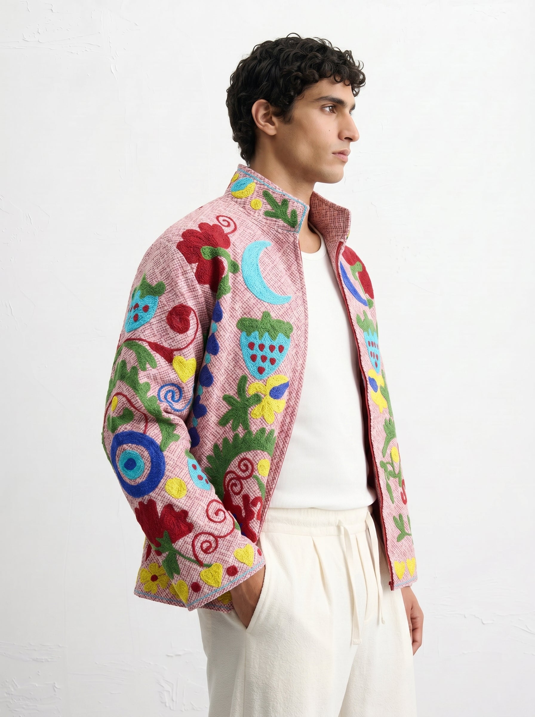 Pink Floral Handloom Suzani Jacket