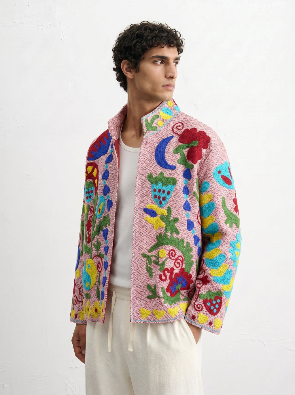 Pink Floral Handloom Suzani Jacket